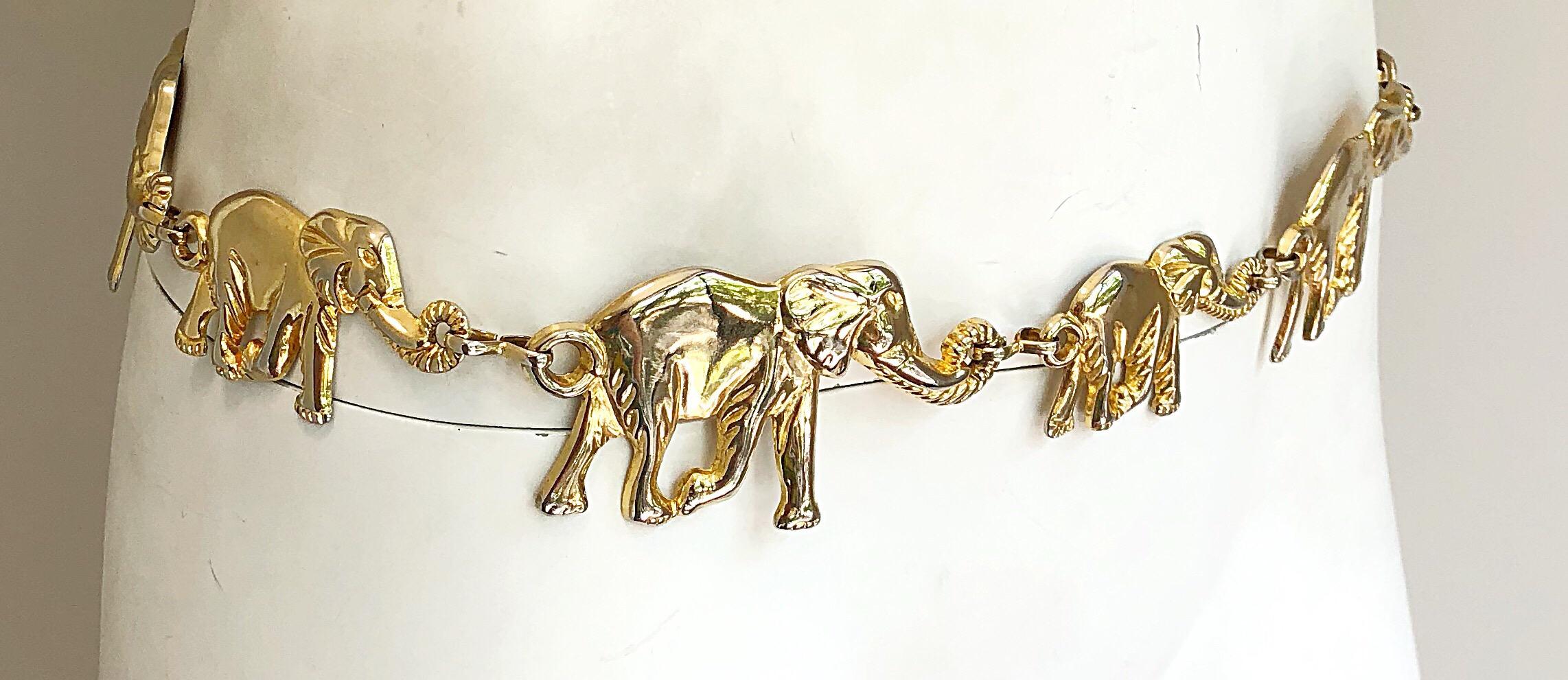 Women's Amazing 1990s Gold Metal Elephant Novelty Vintage 90s Chain Bold Belt / Neclace For Sale