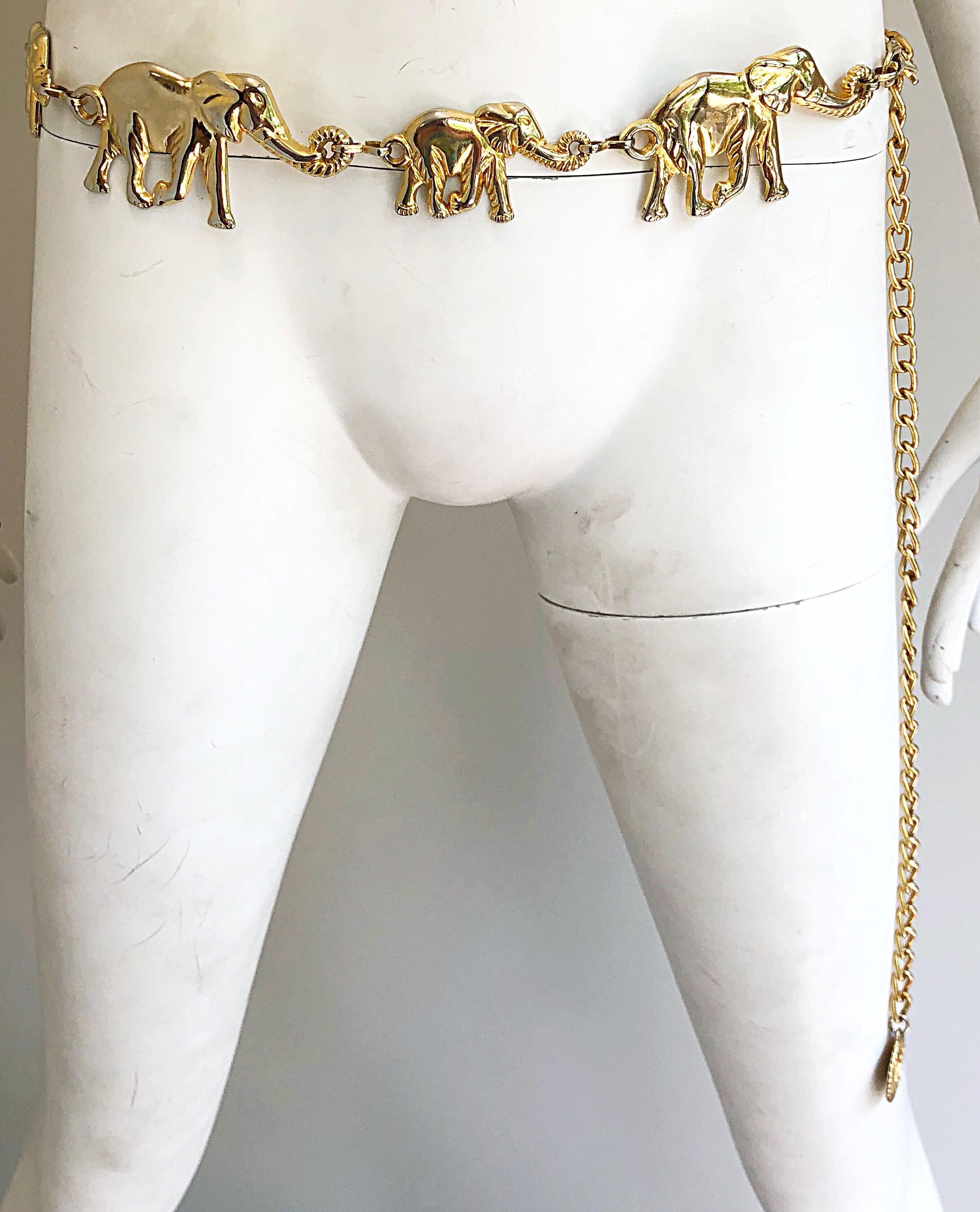 Amazing 1990s Gold Metal Elephant Novelty Vintage 90s Chain Bold Belt / Neclace For Sale 1