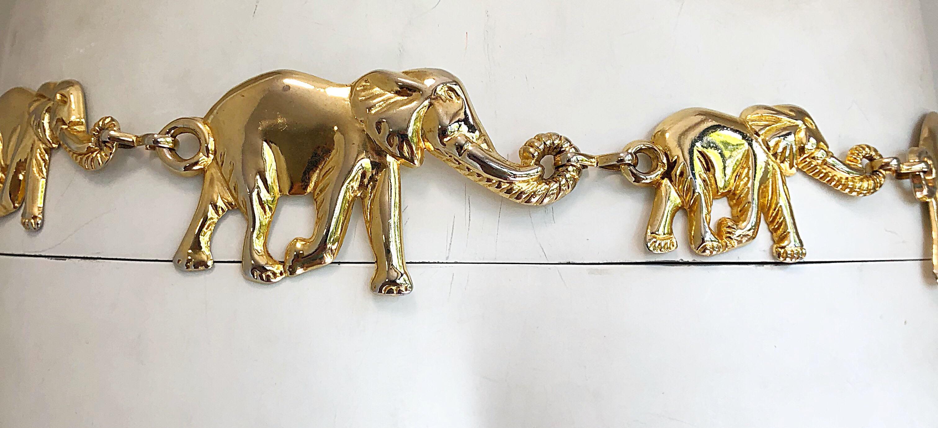 Amazing 1990s Gold Metal Elephant Novelty Vintage 90s Chain Bold Belt / Neclace For Sale 2