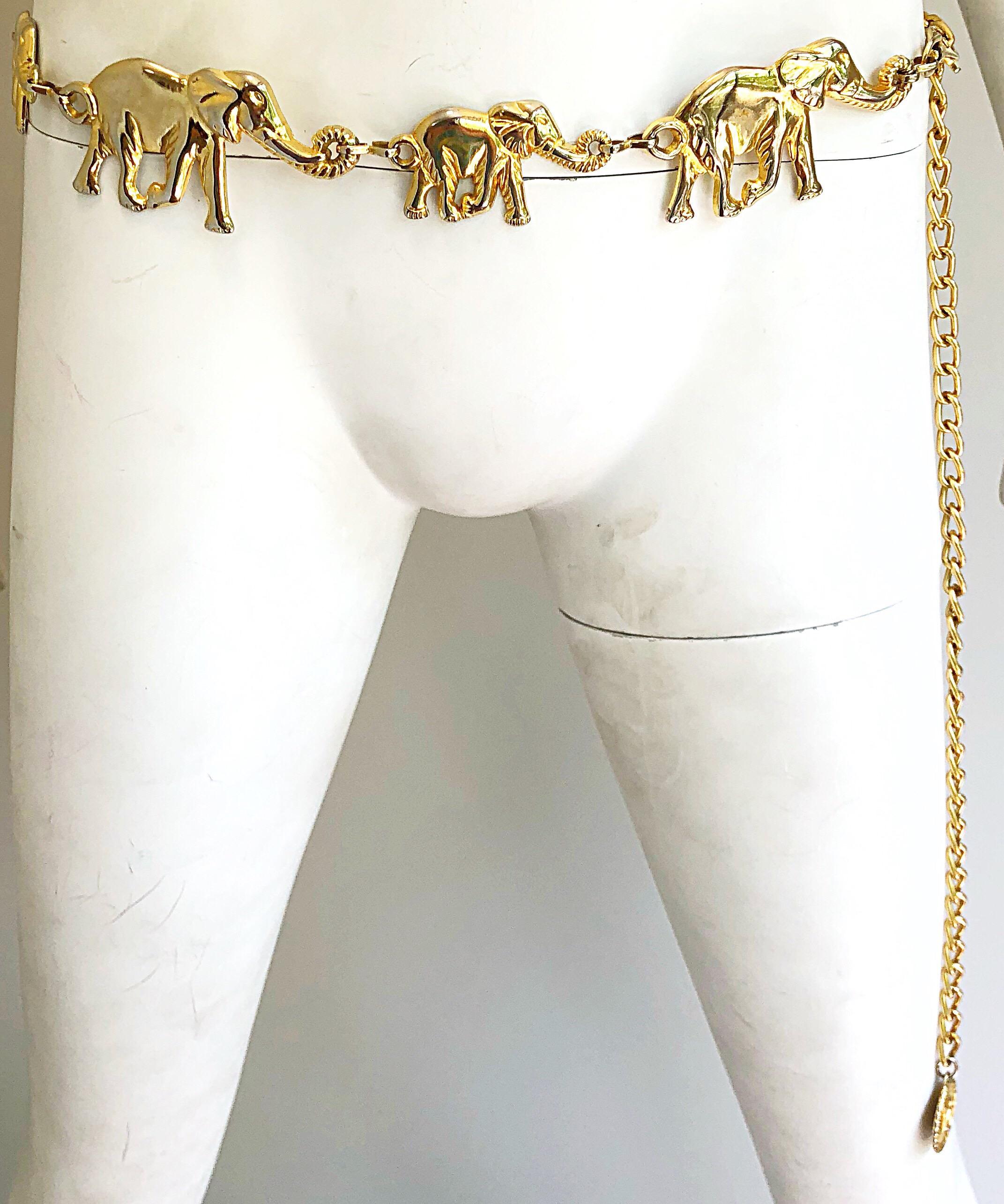 Amazing 1990s Gold Metal Elephant Novelty Vintage 90s Chain Bold Belt / Neclace For Sale 3
