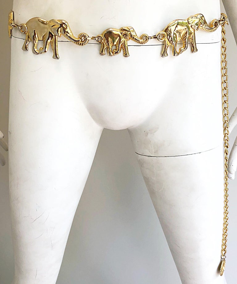 Fabulous Vintage Gold Metal Elephant Chain Belt 40\