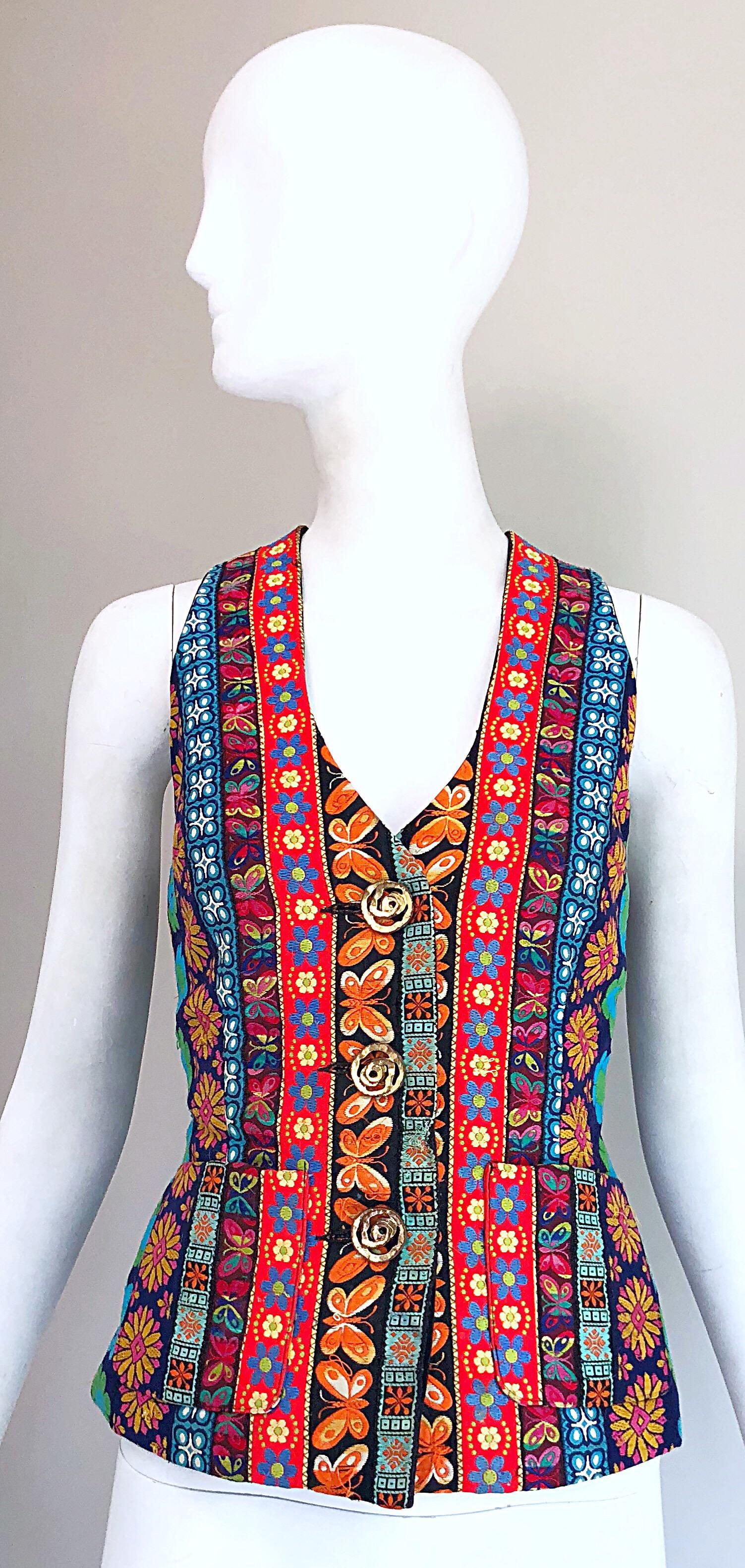 1990er Todd Oldham Schmetterling + Blumen bestickte Vintage 90er Weste im Angebot 9