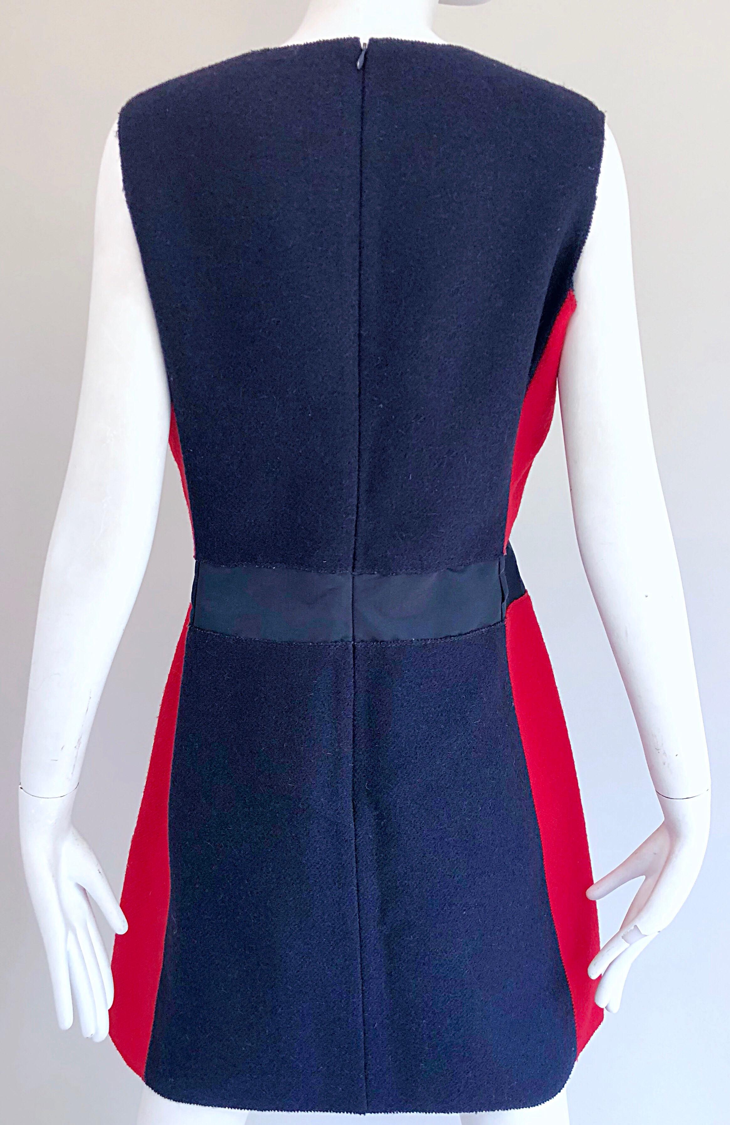 Donna Miu Miu, primi anni 2000, blu navy + rosso in lana vergine, taglia 44 US 8, abito di linea A Mod in vendita