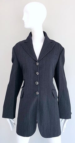 Vintage Romeo Gigli 1990s Size 44 Grey Black Rhinestone 90s Blazer Jacket