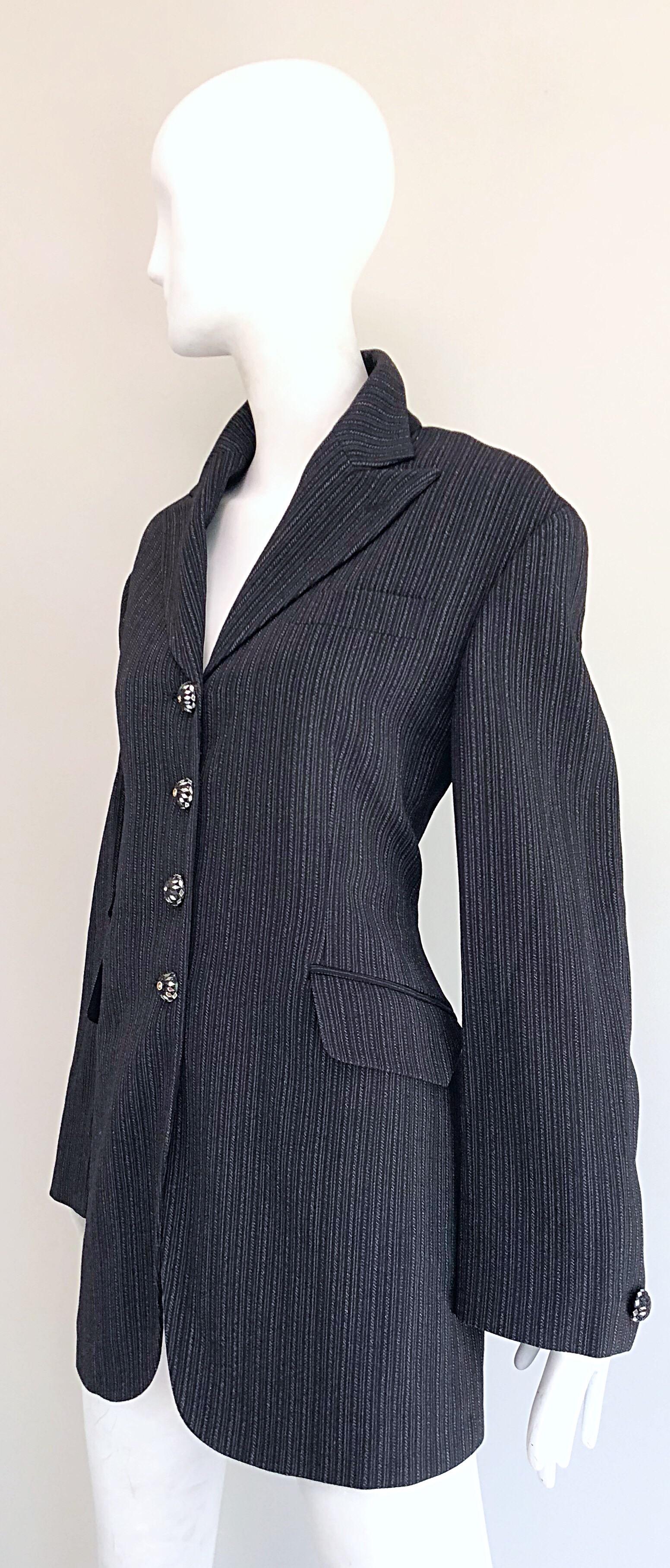Vintage Romeo Gigli 1990s Size 44 Grey Black Rhinestone 90s Blazer Jacket  In Excellent Condition For Sale In San Diego, CA
