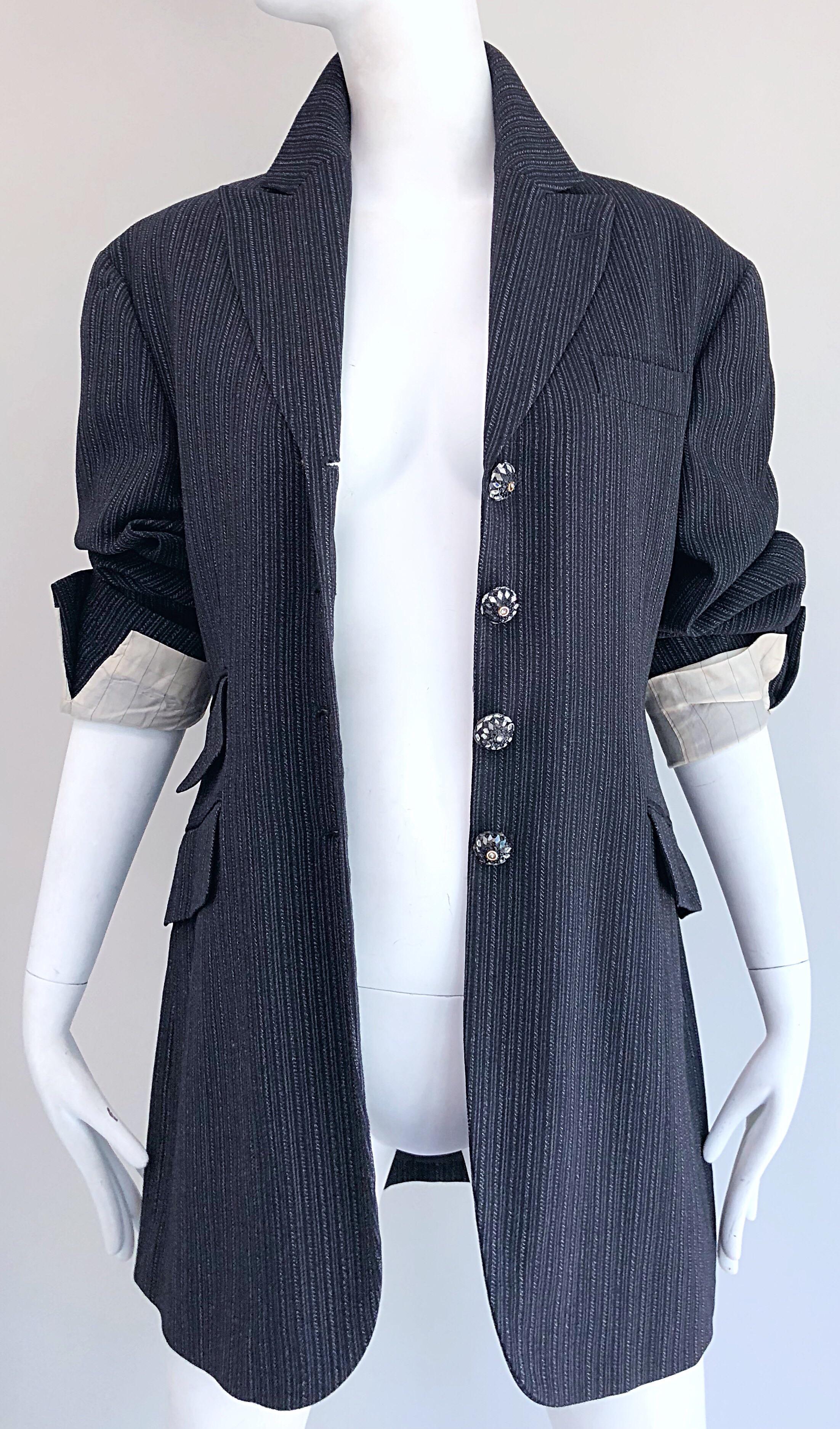 Vintage Romeo Gigli 1990s Size 44 Grey Black Rhinestone 90s Blazer Jacket  For Sale 3