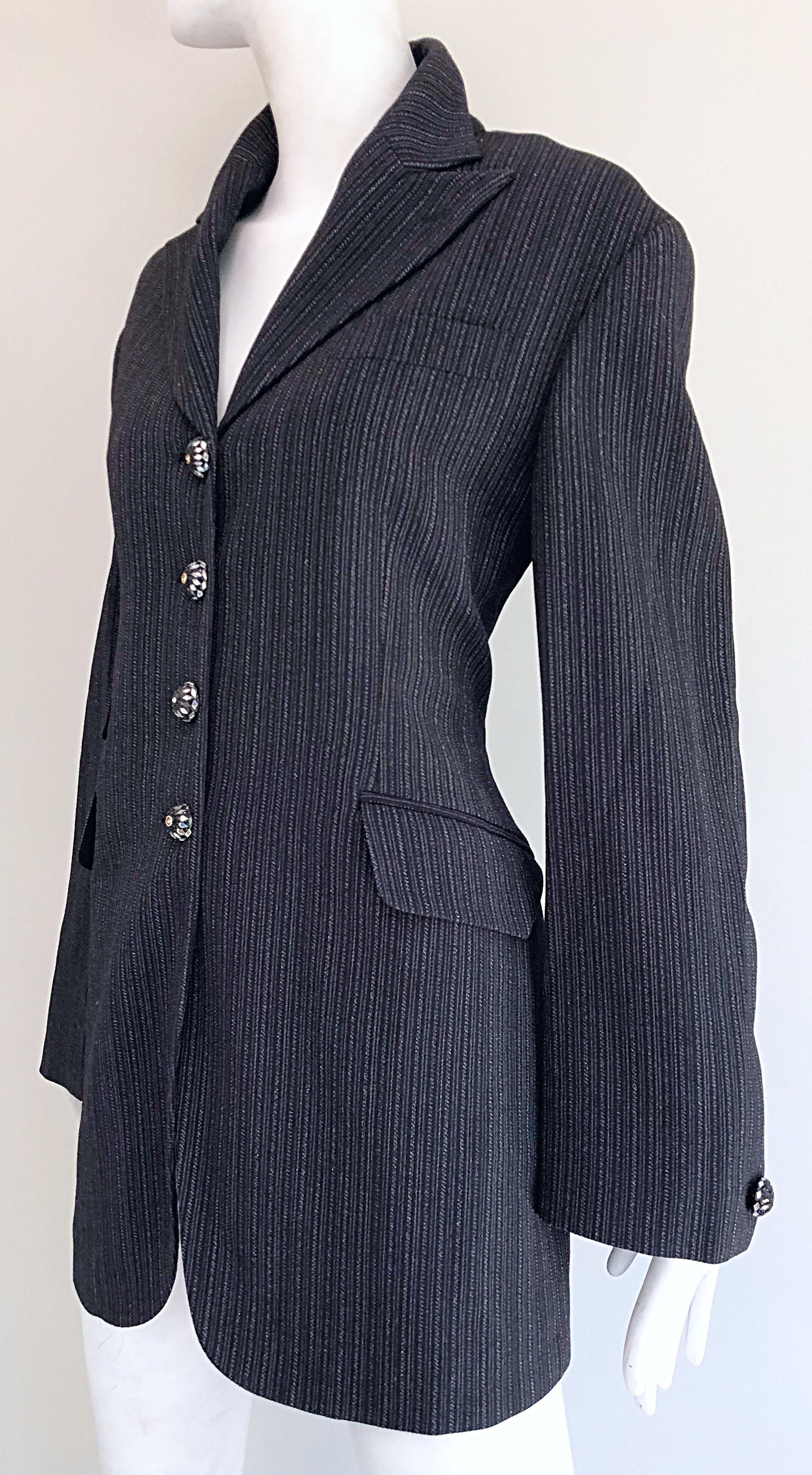 Vintage Romeo Gigli 1990s Size 44 Grey Black Rhinestone 90s Blazer Jacket  For Sale 6