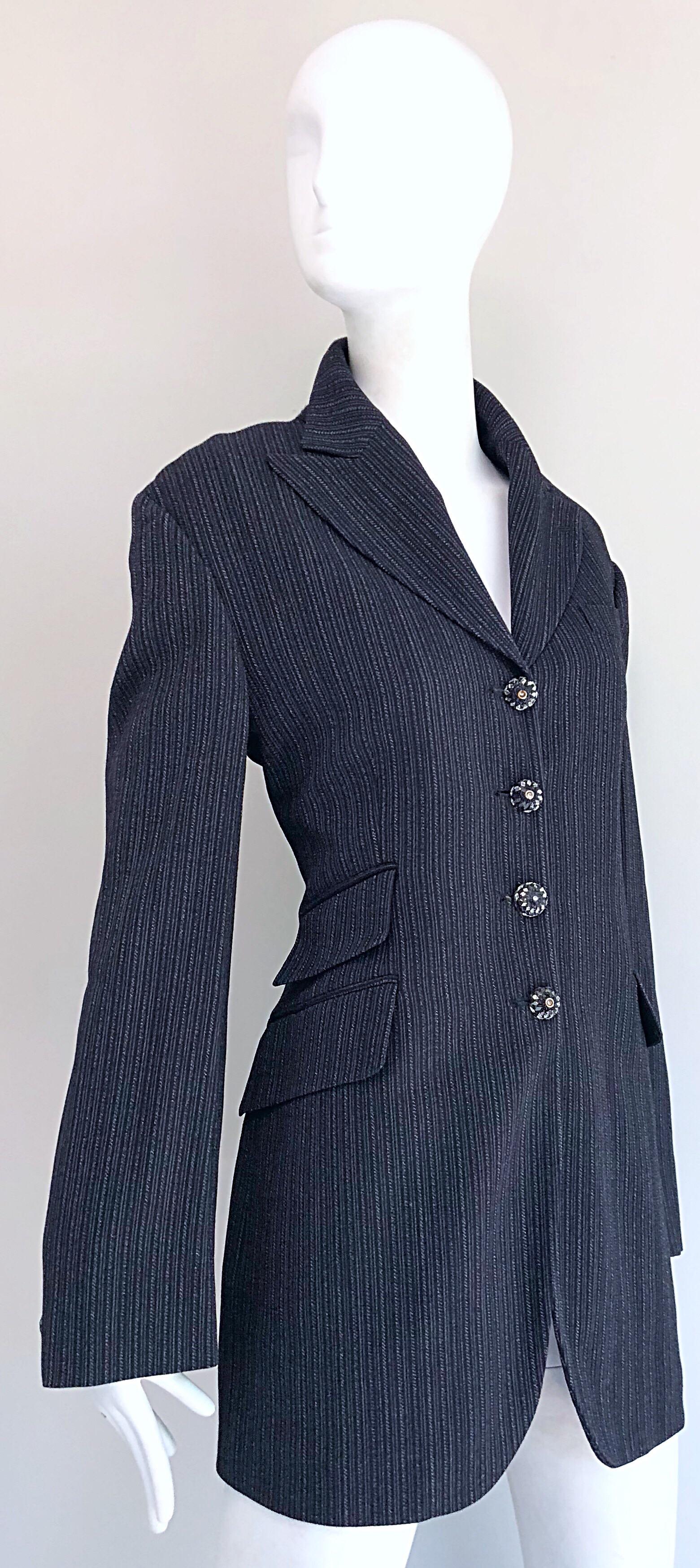 Vintage Romeo Gigli 1990s Size 44 Grey Black Rhinestone 90s Blazer Jacket  For Sale 7
