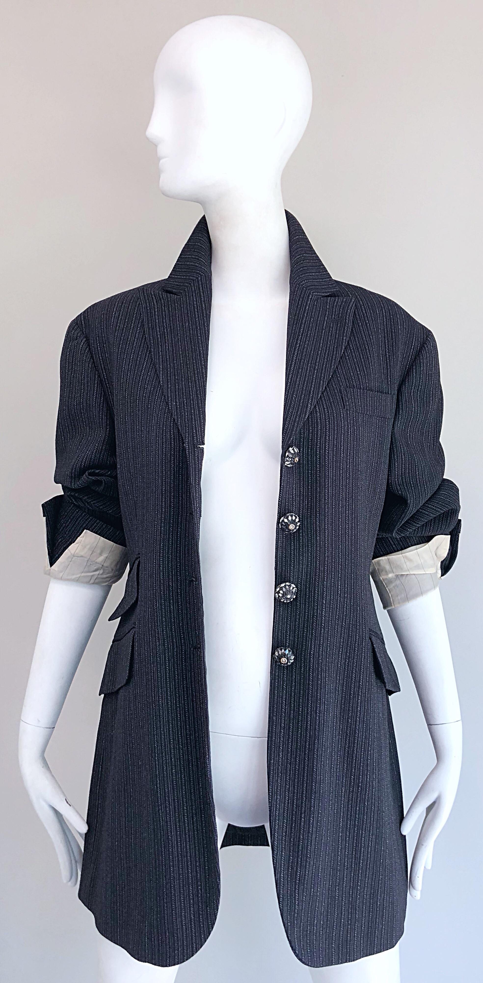 Vintage Romeo Gigli 1990s Size 44 Grey Black Rhinestone 90s Blazer Jacket  For Sale 9