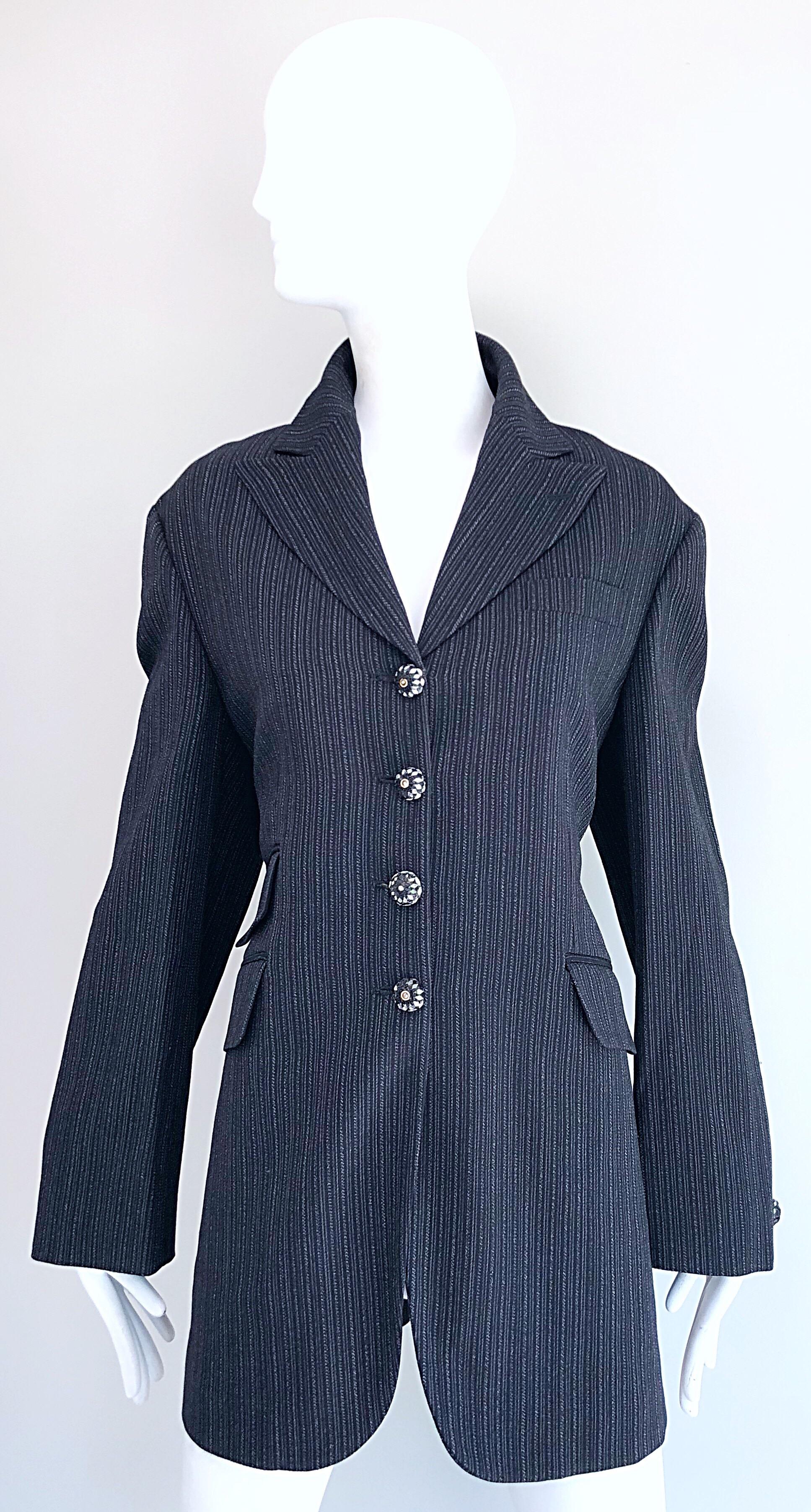 Vintage Romeo Gigli 1990s Size 44 Grey Black Rhinestone 90s Blazer Jacket  For Sale 11