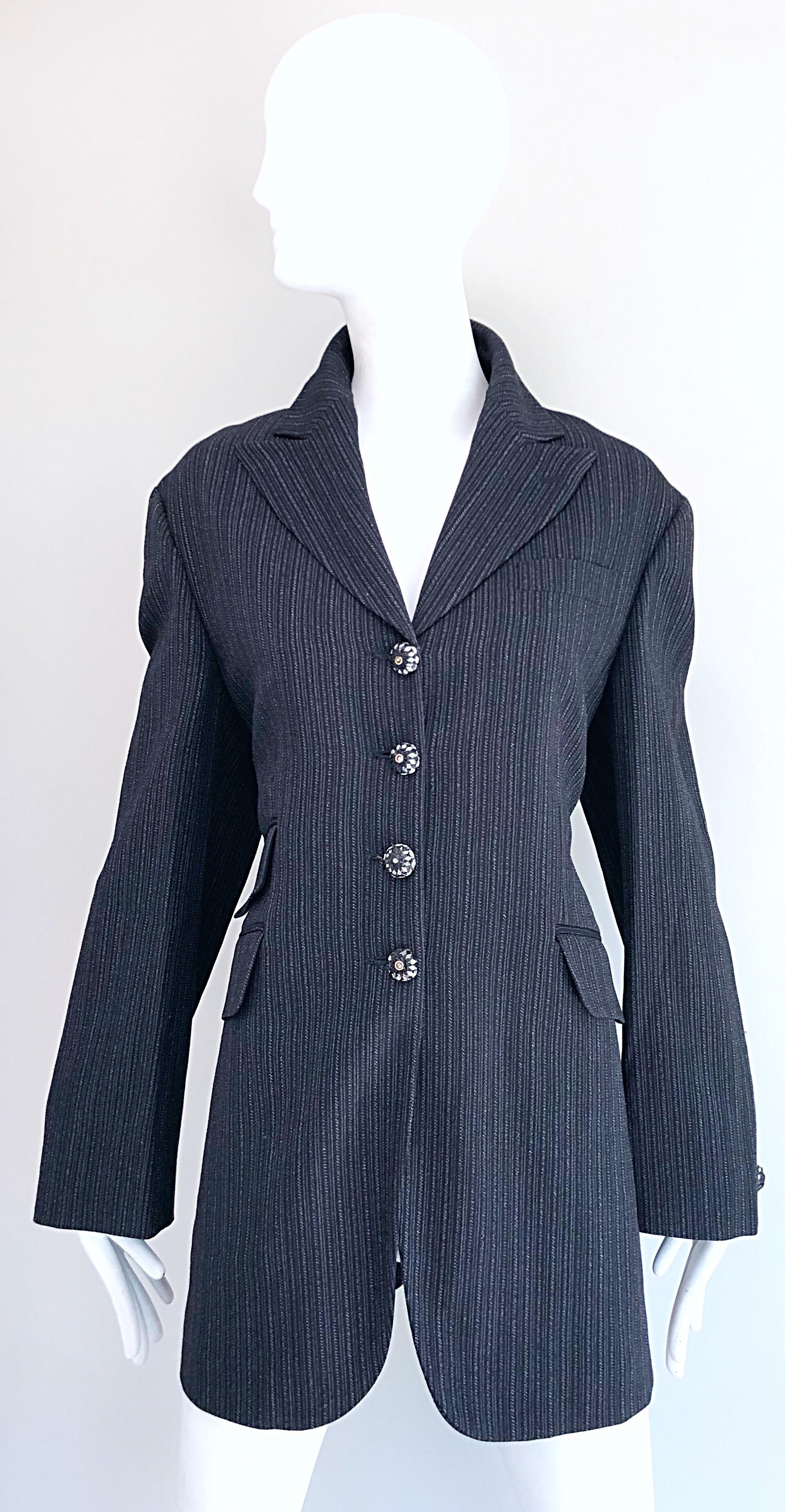 Vintage Romeo Gigli 1990s Size 44 Grey Black Rhinestone 90s Blazer Jacket  For Sale 12