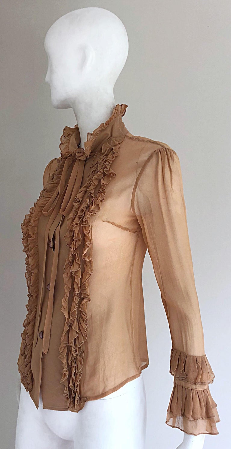 Vintage Chloe 1990s Victorian Silk Nude Chiffon Size 4 Sheer 90s Tuxedo