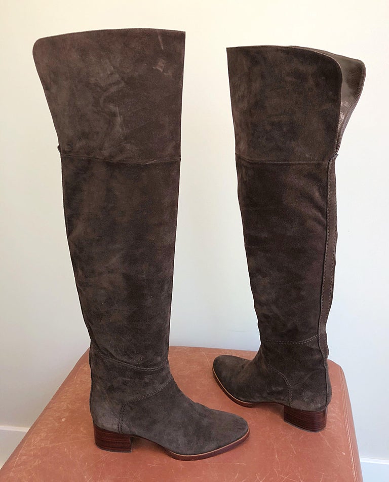 New Chloe Size 37 / 7 Brown Suede Leather Over The Knee Riding Boots