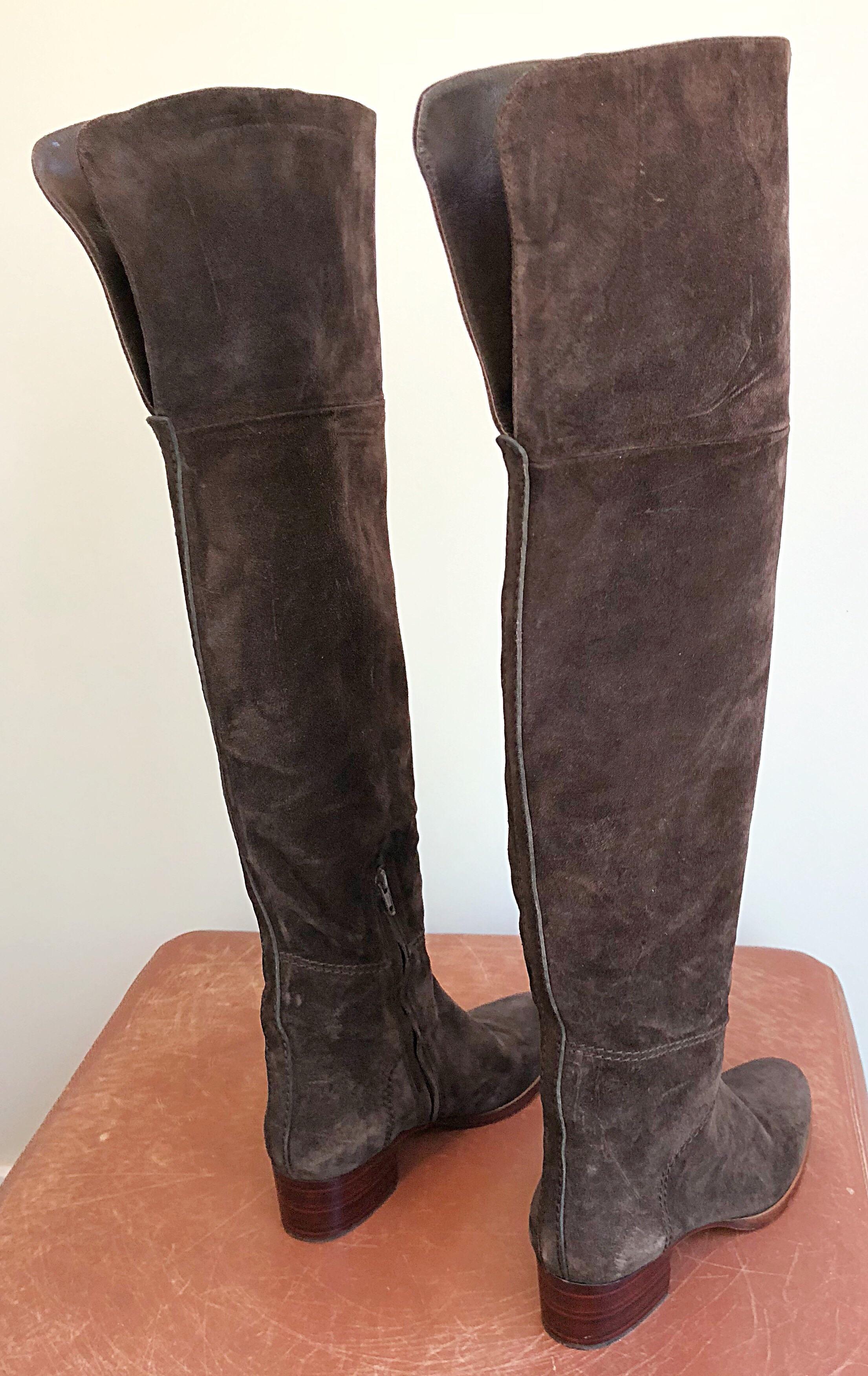 Noir Chloé - Bottes d'équitation au-dessus du genou en cuir et daim marron, taille 37 / 7, état neuf en vente