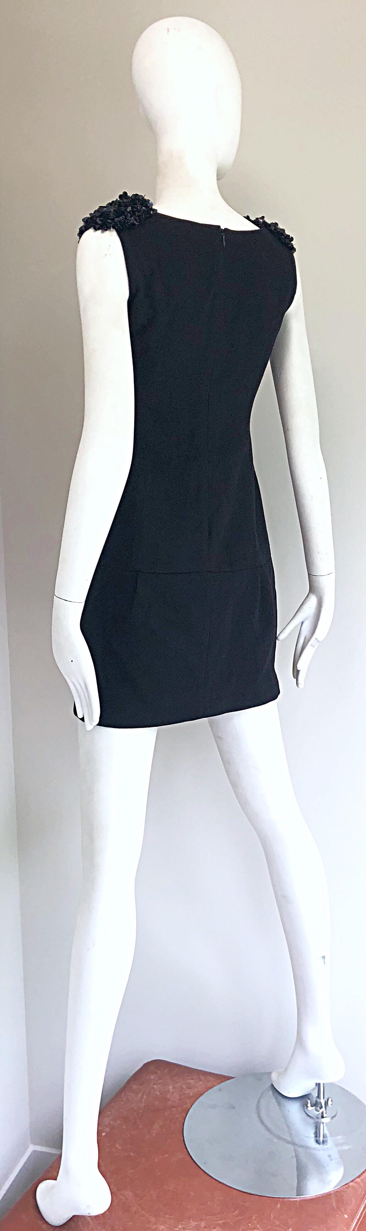 1990s Miu Miu Black Virgin Wool Sequin Beaded Vintage 90s Mini Dress For Sale 6