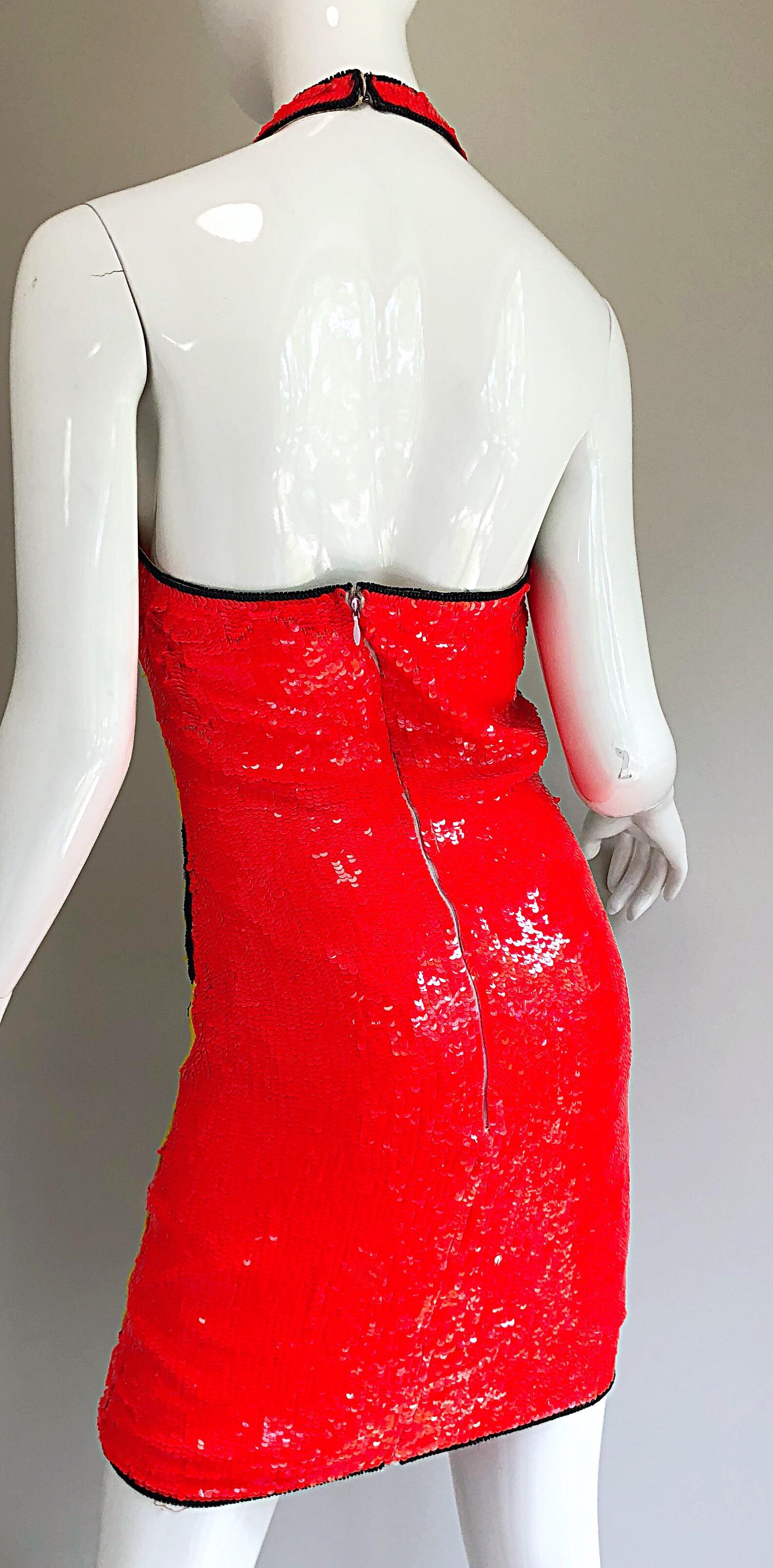 Orange 1980s Philippe Albert Pop Art Lichtenstein Sequined Beaded Vintage 80s Dress For Sale