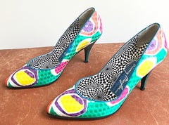 Vintage Thierry Mugler Size 7.5 Abstract Colorful Sequin High Heel Shoes Pumps