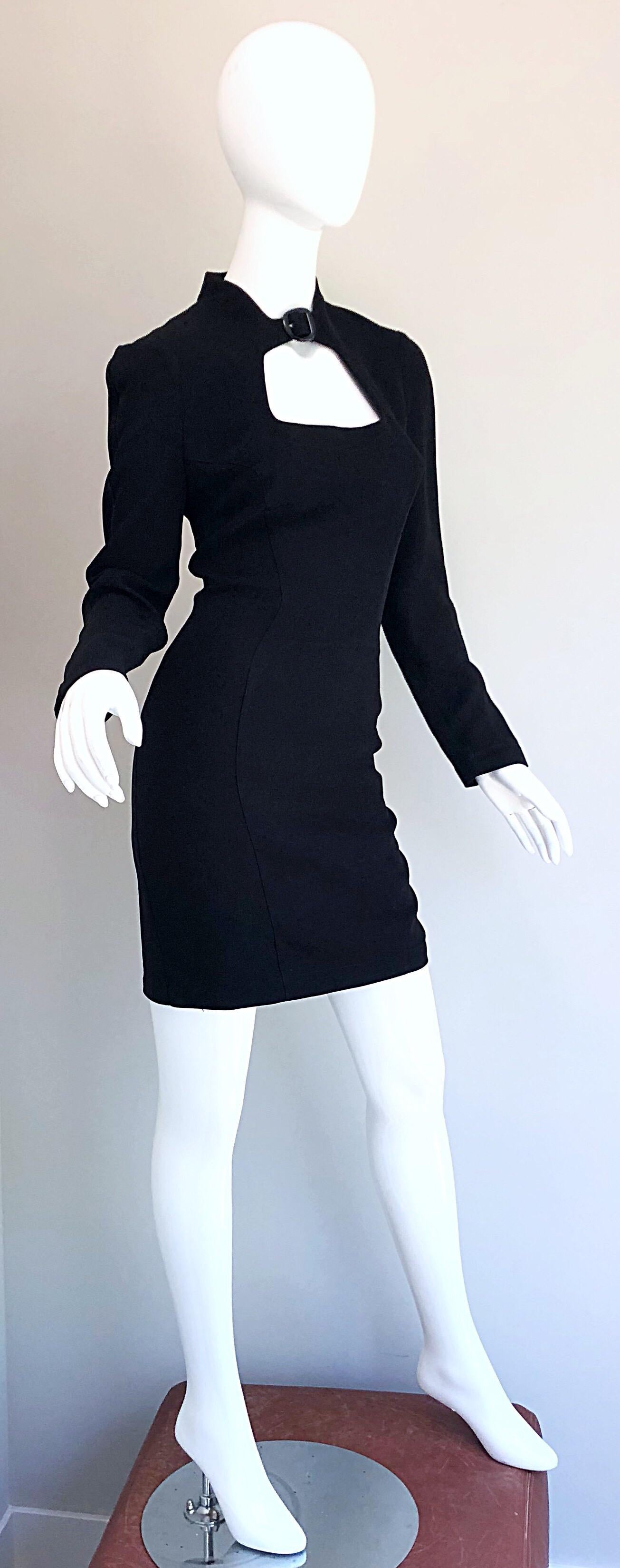 Iconic Vintage Thierry Mugler 80s Bondage Inspired Cut - Out Black 1980s Dress In Excellent Condition For Sale In San Diego, CA