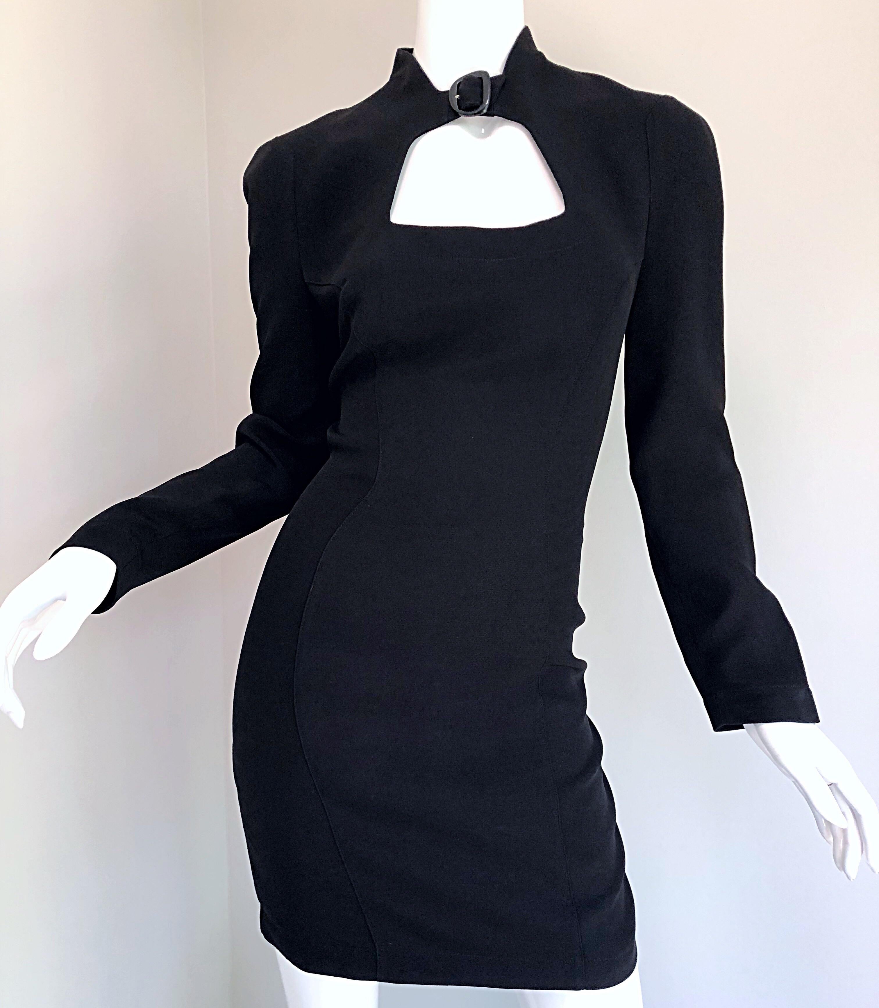 Women's Iconic Vintage Thierry Mugler 80s Bondage Inspired Cut - Out Black 1980s Dress For Sale