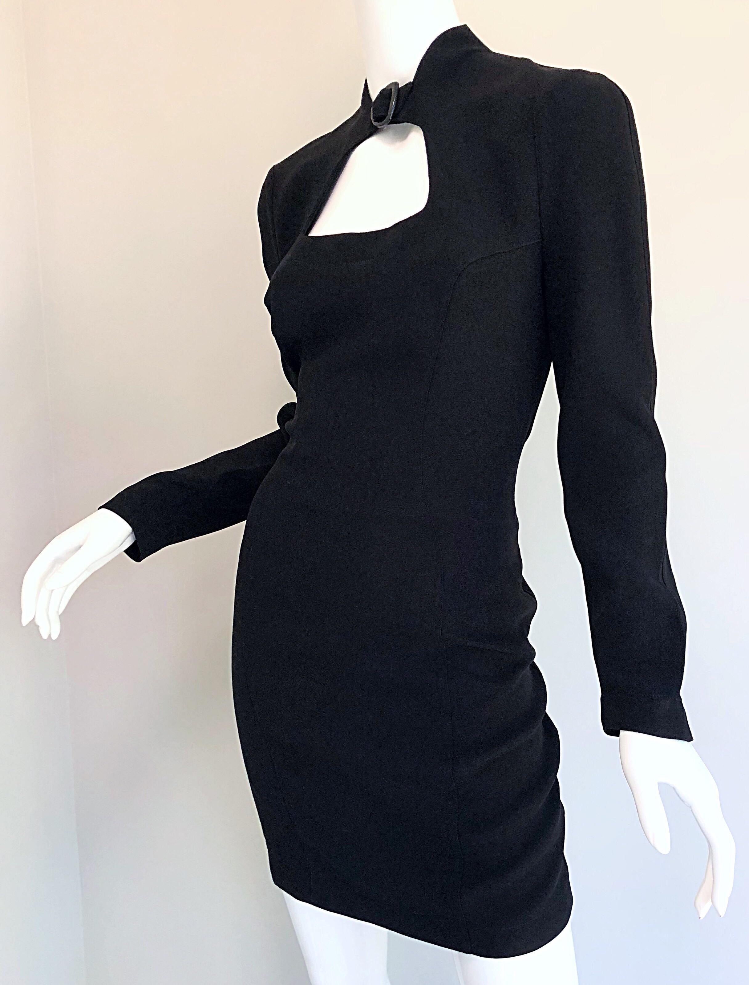 Iconic Vintage Thierry Mugler 80s Bondage Inspired Cut - Out Black 1980s Dress For Sale 1