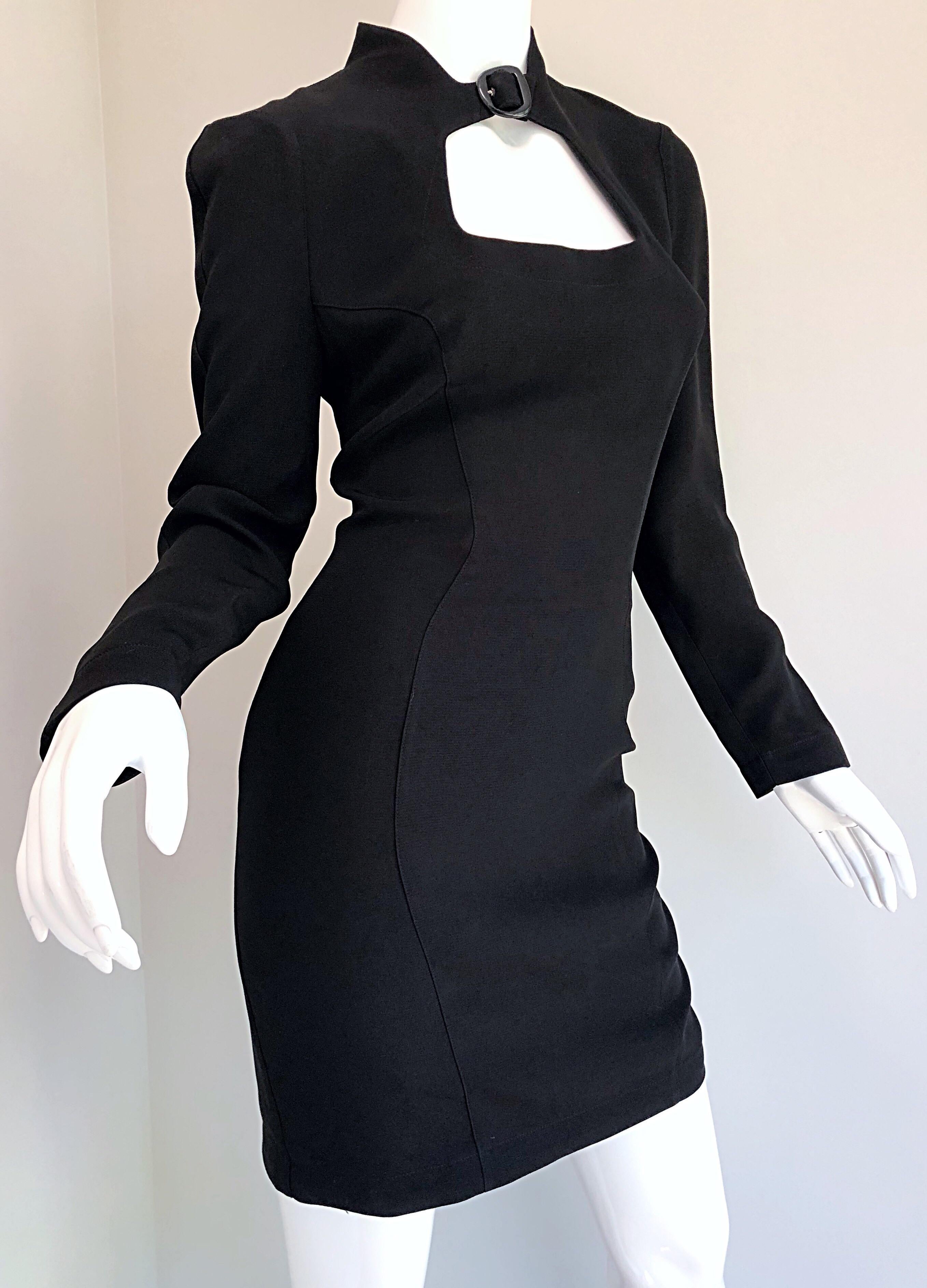 Iconic Vintage Thierry Mugler 80s Bondage Inspired Cut - Out Black 1980s Dress For Sale 2