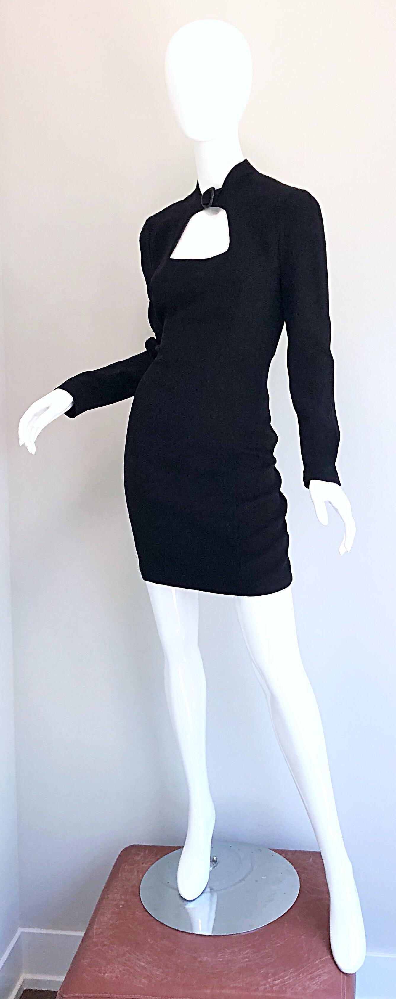 Iconic Vintage Thierry Mugler 80s Bondage Inspired Cut - Out Black 1980s Dress For Sale 5