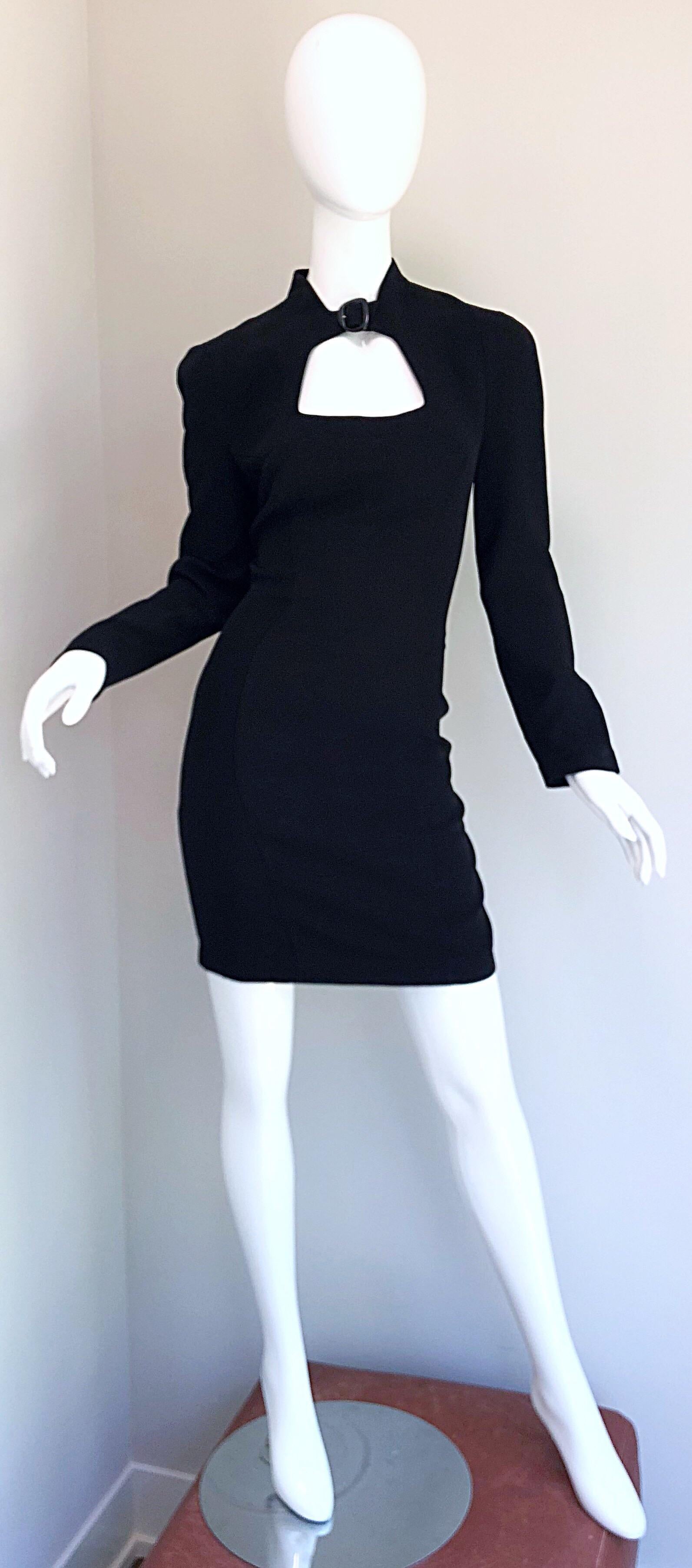 Iconic Vintage Thierry Mugler 80s Bondage Inspired Cut - Out Black 1980s Dress For Sale 7