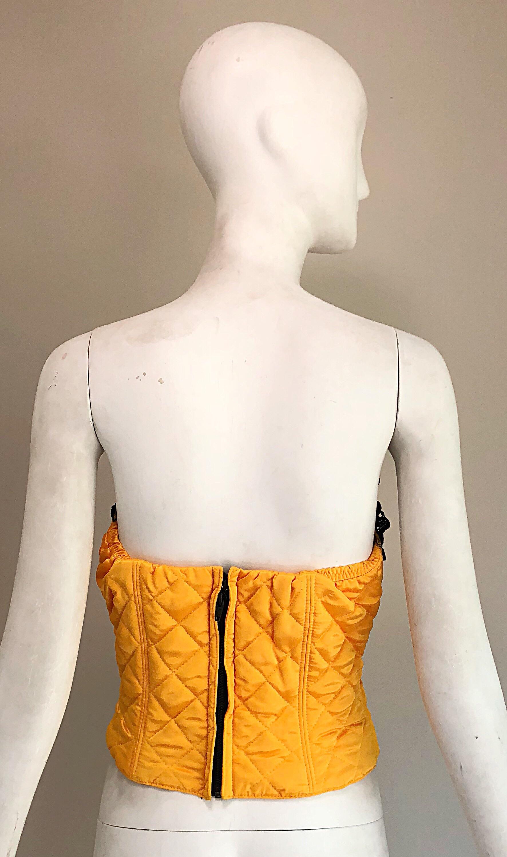 1990s Natori for Neiman Marcus Yellow Quilted Sequin Strapless Vintage Bustier For Sale 2