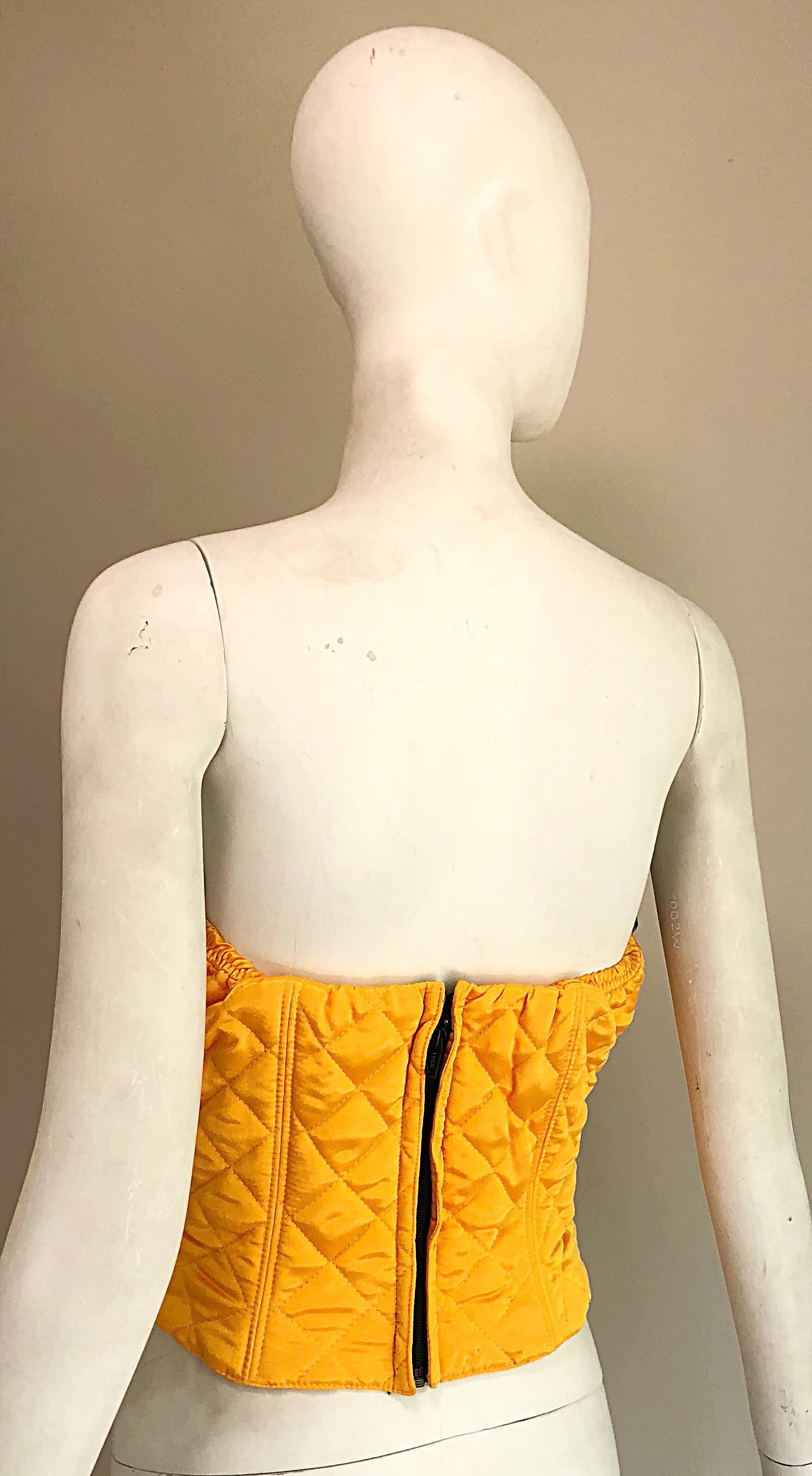 1990s Natori for Neiman Marcus Yellow Quilted Sequin Strapless Vintage Bustier For Sale 6