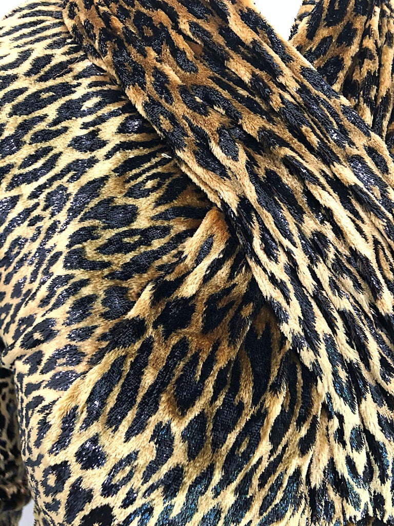 1980\u2019s Vicky Tiel couture black velvet and cheetah print dress
