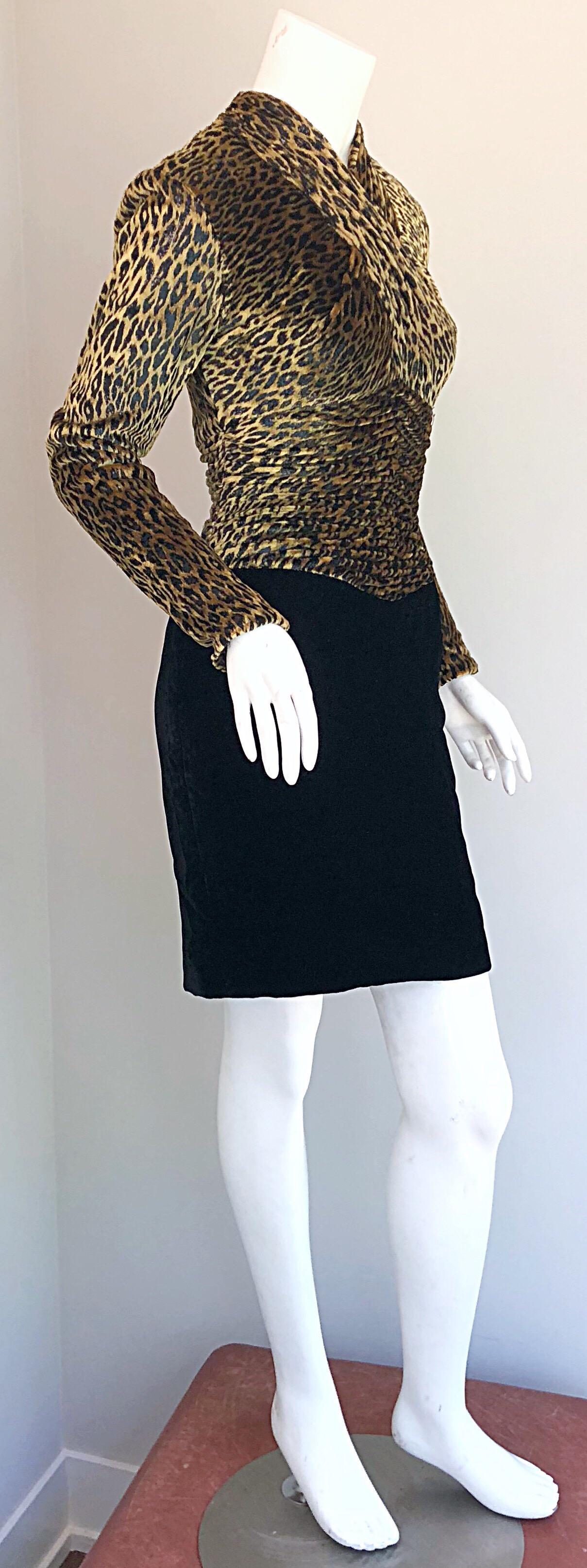 Vintage Vicky Tiel Couture Black Velvet Lurex Leopard Cheetah Print Mini Dress For Sale 6