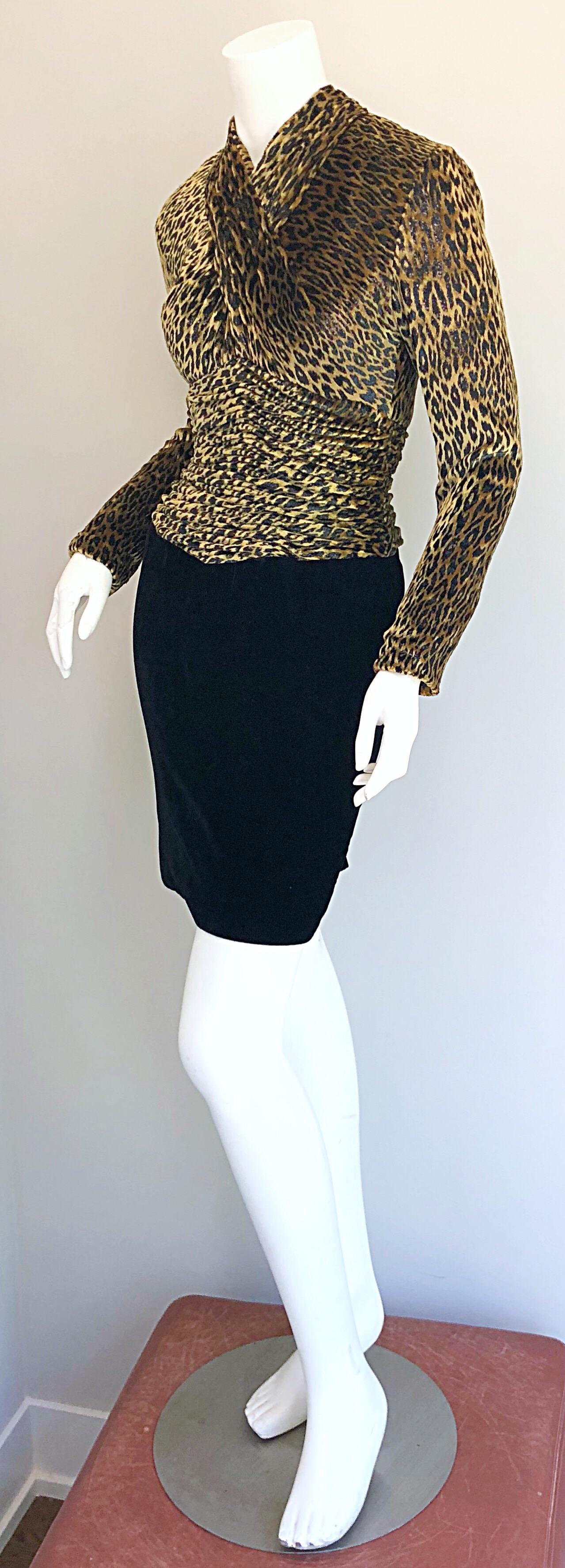 Vintage Vicky Tiel Couture Black Velvet Lurex Leopard Cheetah Print Mini Dress For Sale 7