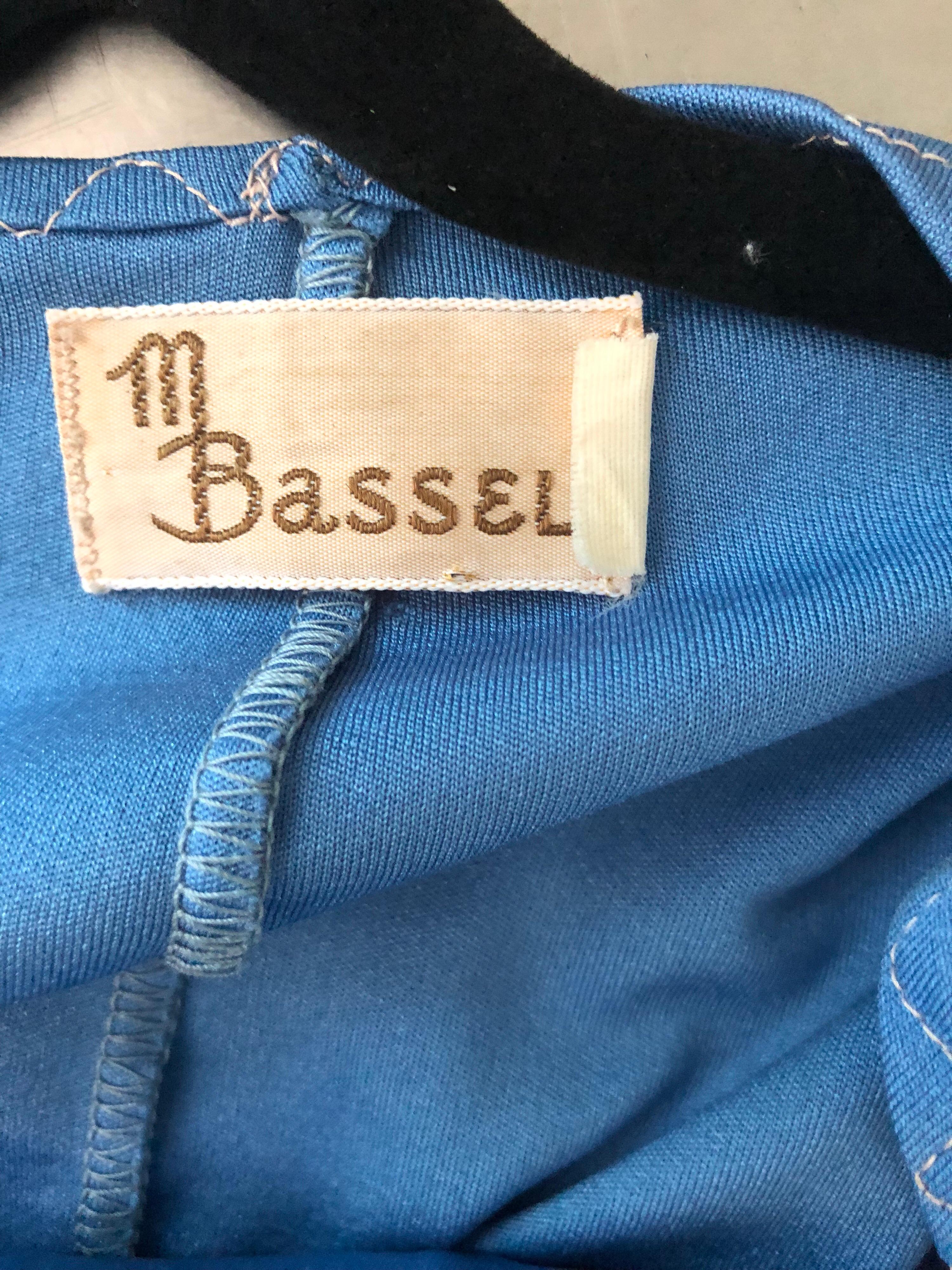 1970s M. Bassel Blue + Light Pink Vintage Wrap Crop Top Shirt and Maxi Skirt For Sale 10