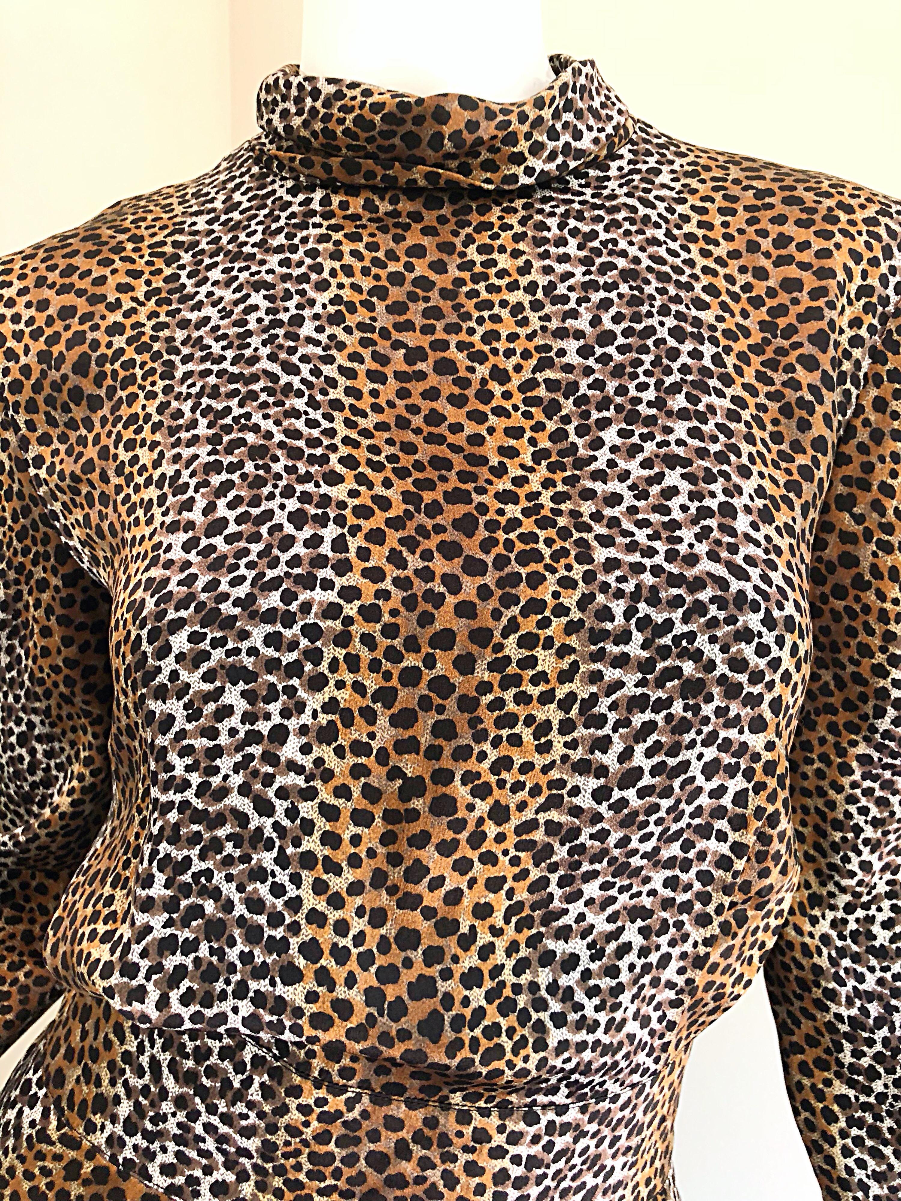Black Vintage Louis Feraud Size 8 Leopard Print Ombre Silk Animal Print Dress