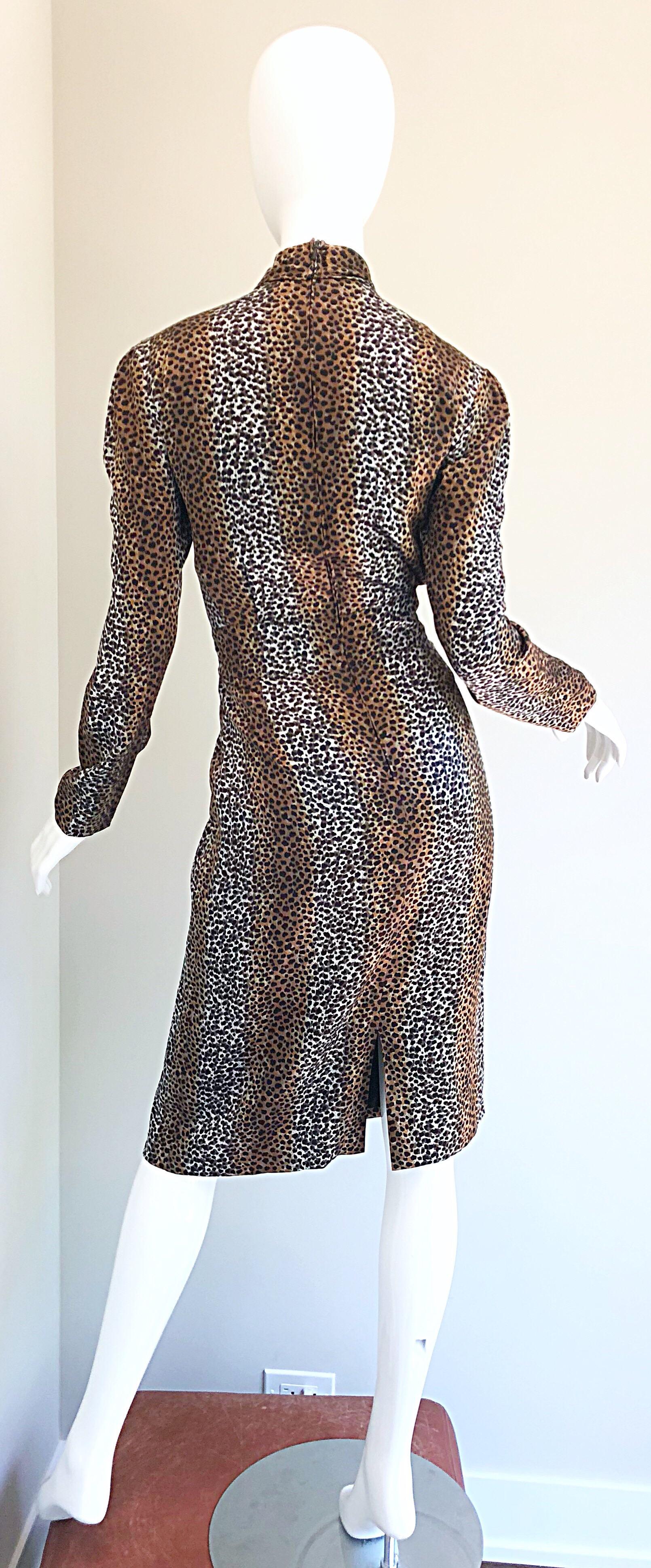 Vintage Louis Feraud Size 8 Leopard Print Ombre Silk Animal Print Dress In Excellent Condition In San Diego, CA