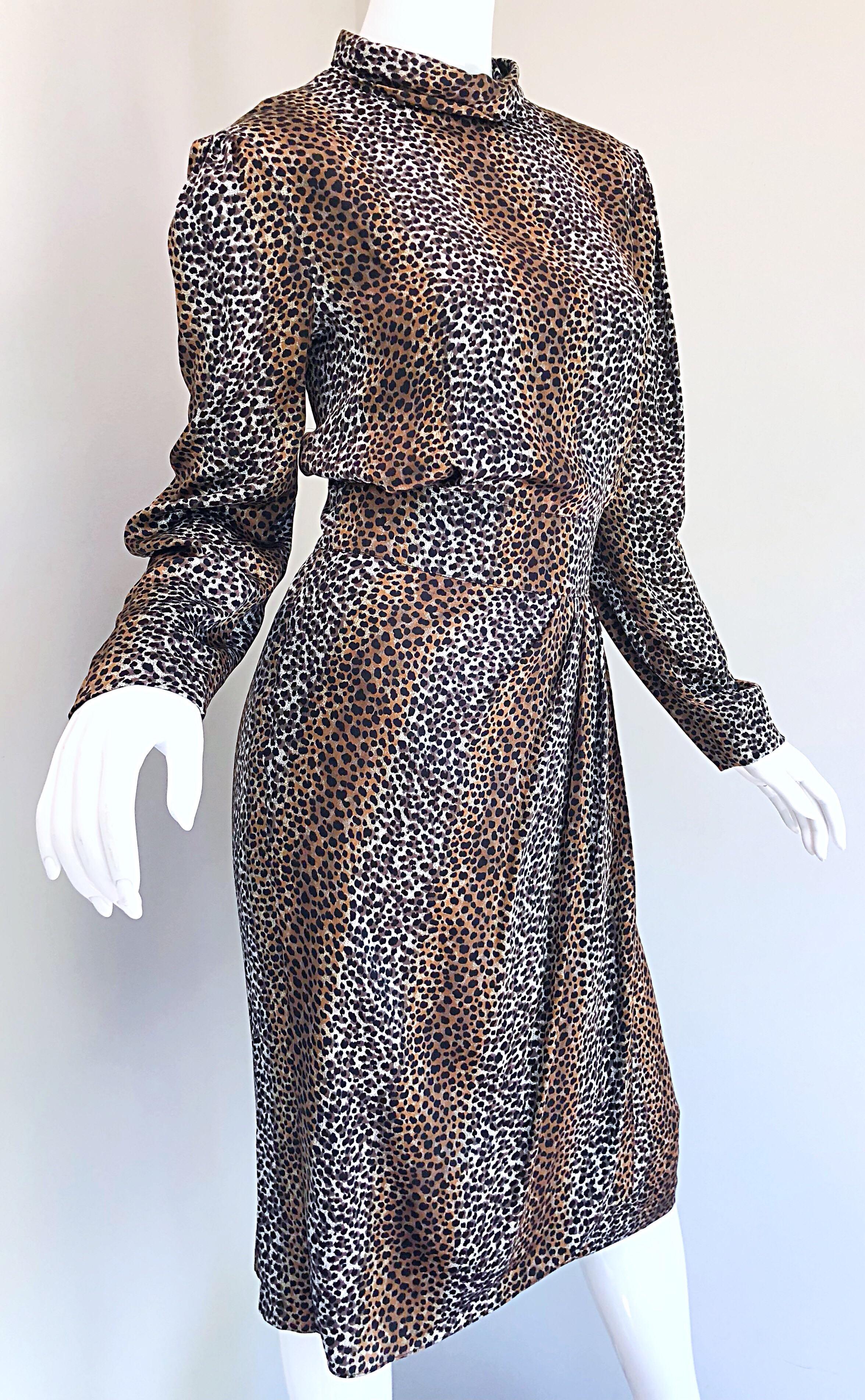 Women's Vintage Louis Feraud Size 8 Leopard Print Ombre Silk Animal Print Dress