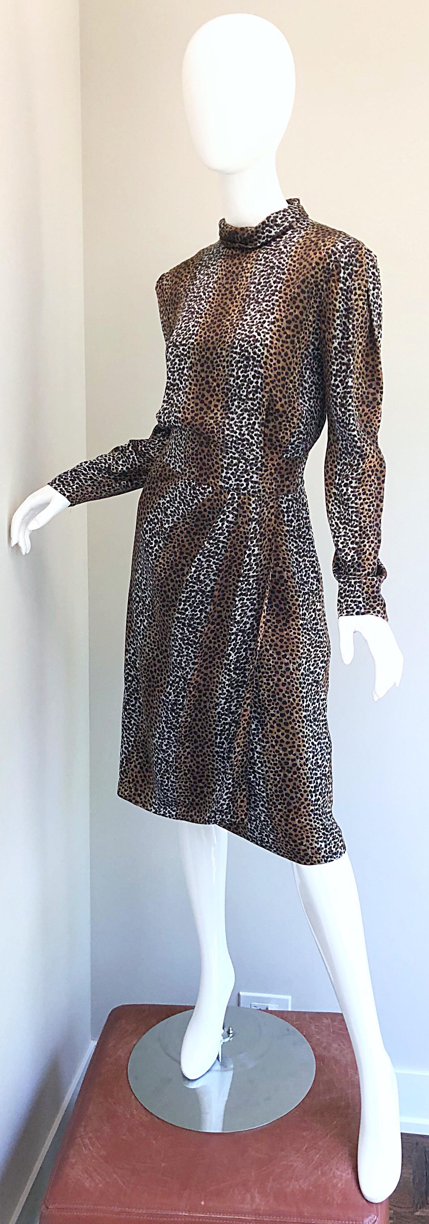 Vintage Louis Feraud Size 8 Leopard Print Ombre Silk Animal Print Dress 1