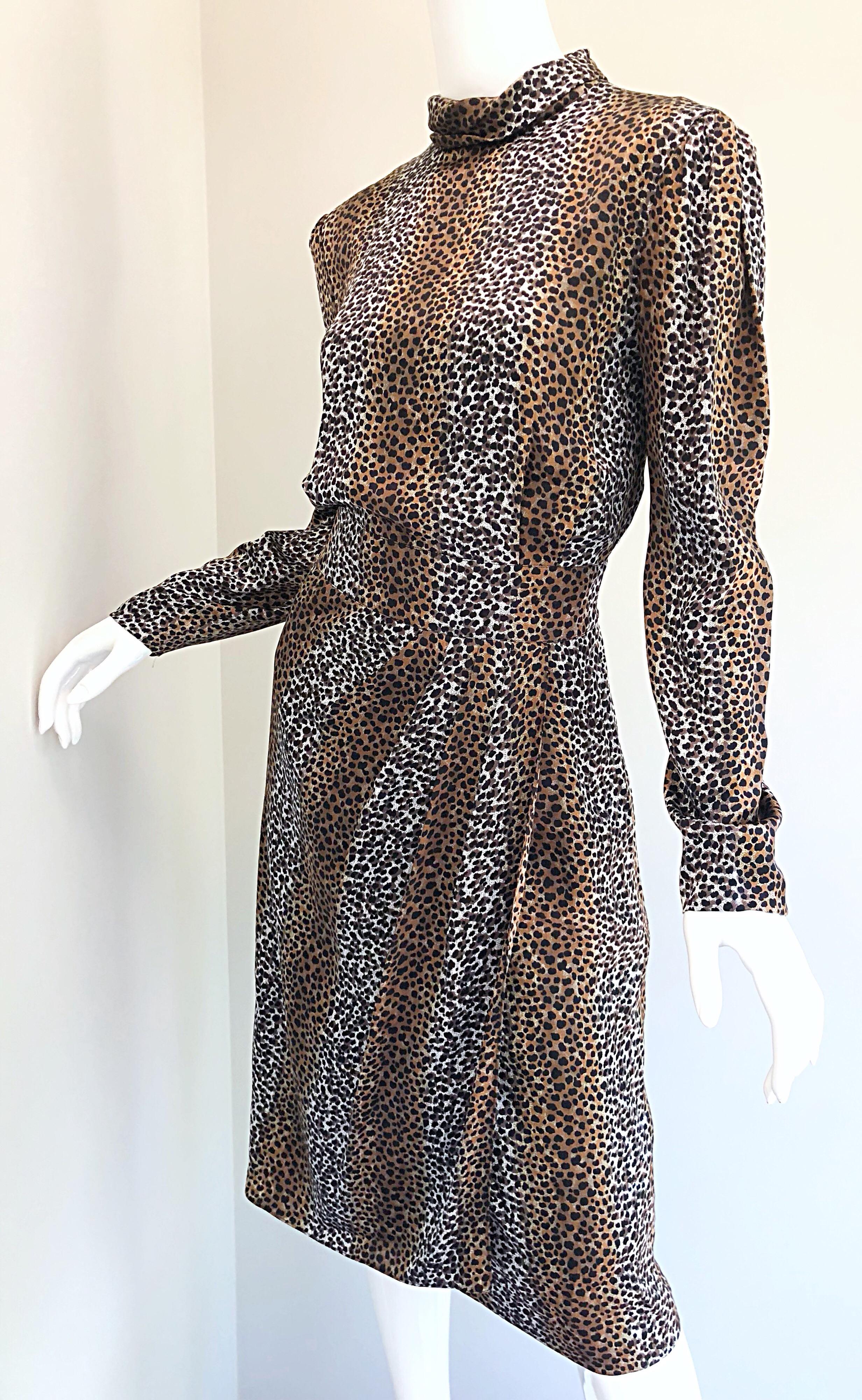 Vintage Louis Feraud Size 8 Leopard Print Ombre Silk Animal Print Dress 3