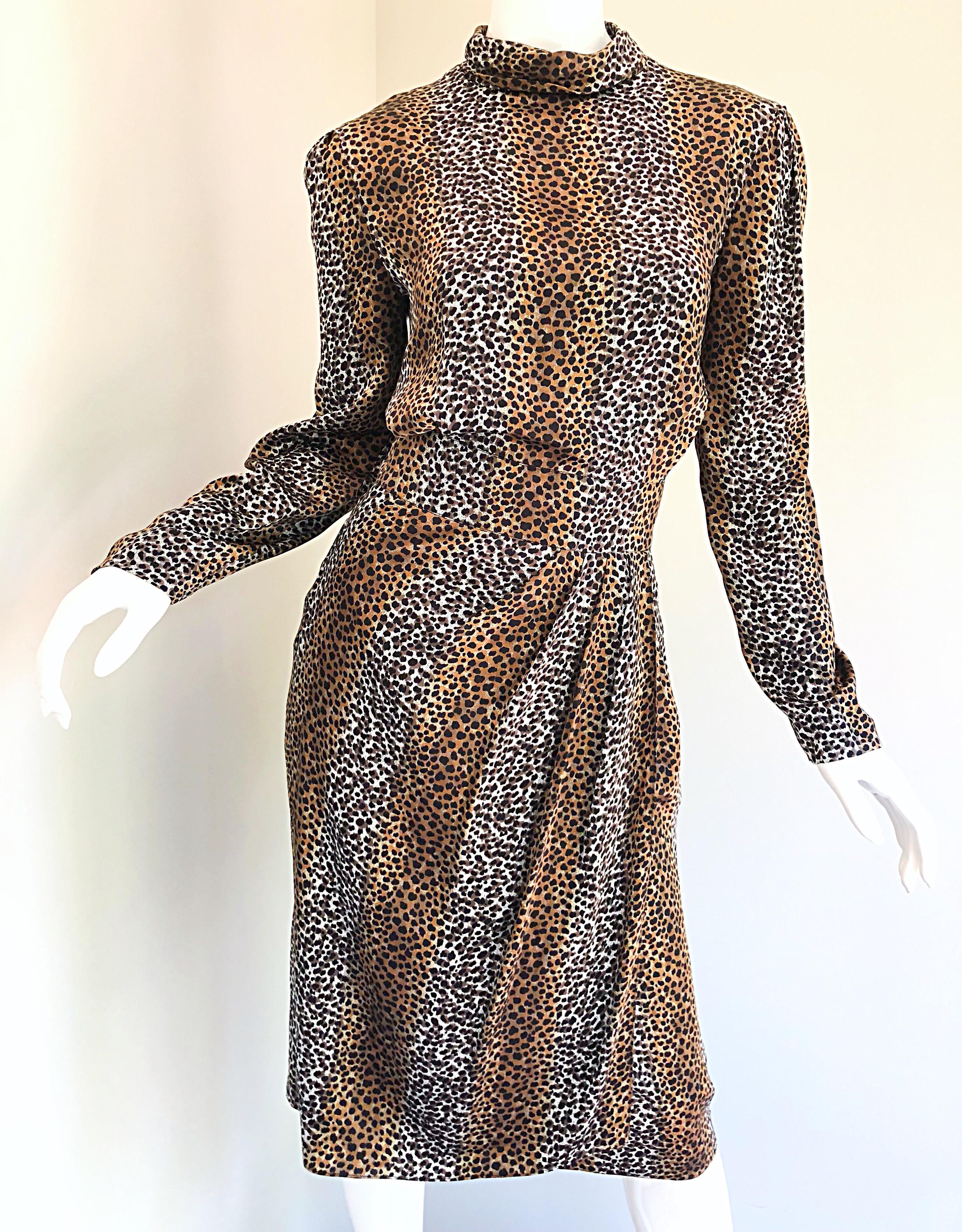 Vintage Louis Feraud Size 8 Leopard Print Ombre Silk Animal Print Dress 4