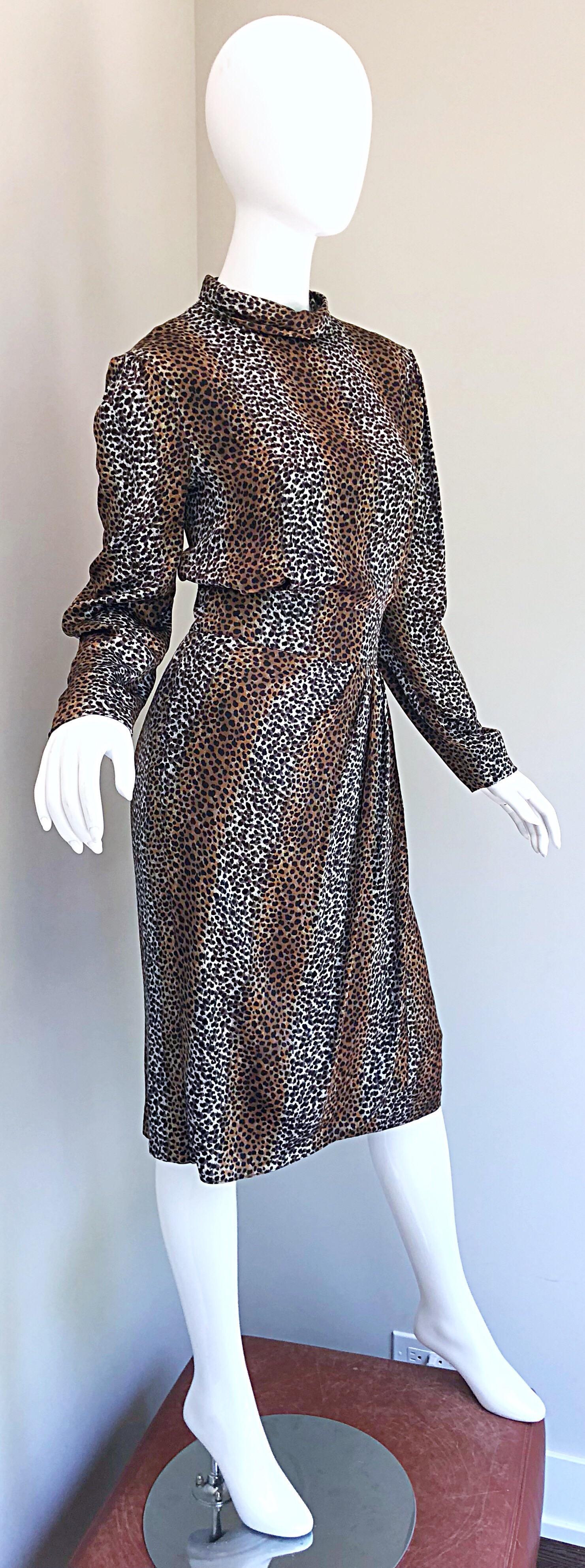Vintage Louis Feraud Size 8 Leopard Print Ombre Silk Animal Print Dress 5