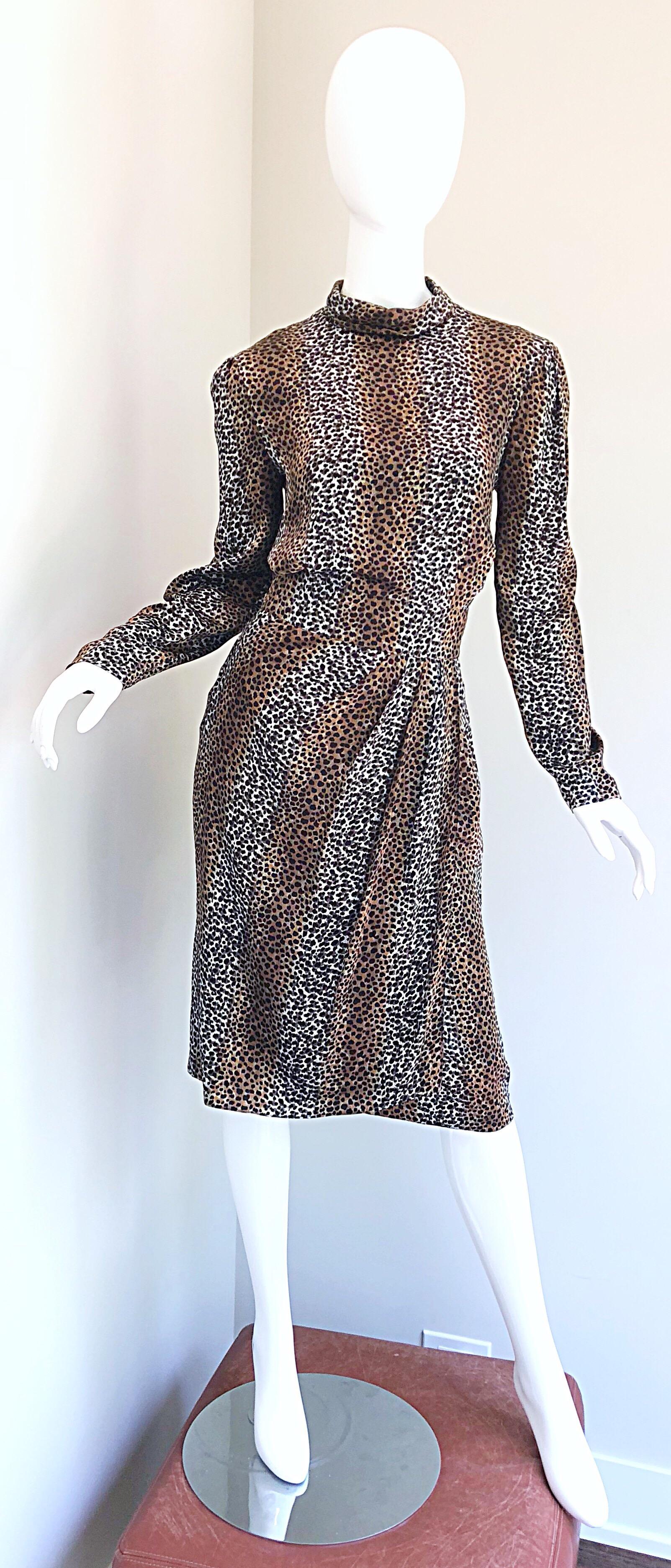 Vintage Louis Feraud Size 8 Leopard Print Ombre Silk Animal Print Dress 8