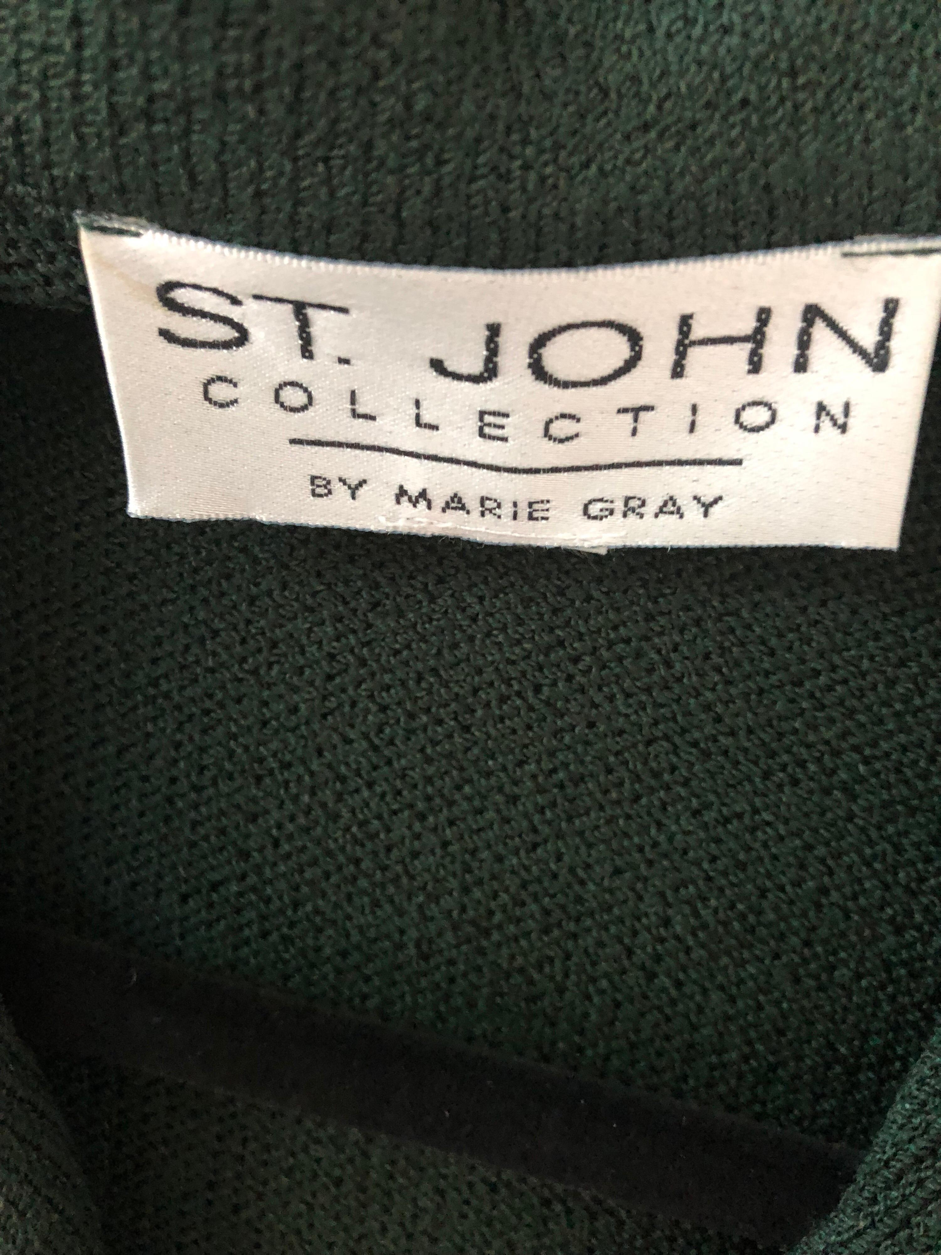 Vintage St John by Marie Gray 1990s Hunter Green Santana Knit Long Sleeve Dress 8