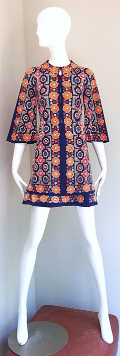 1960s Armonia Italian Jersey Bell Sleeve Vintage 60s Mod Tunic + Mini Skirt