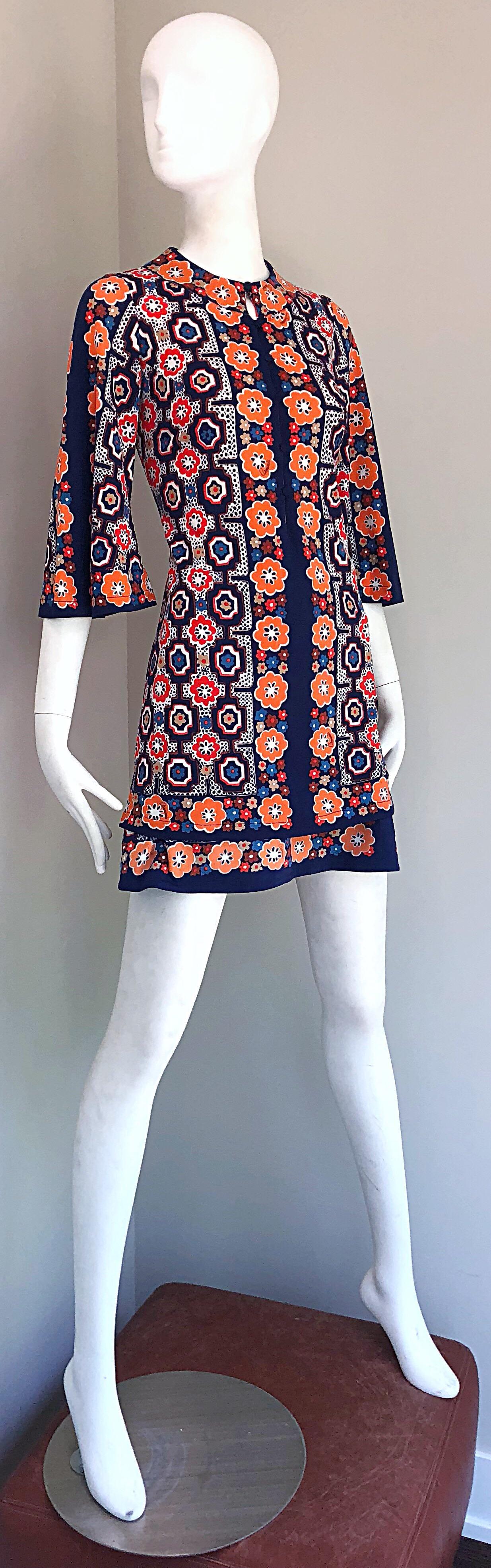 1960s Armonia Italian Jersey Bell Sleeve Vintage 60s Mod Tunic + Mini Skirt 3