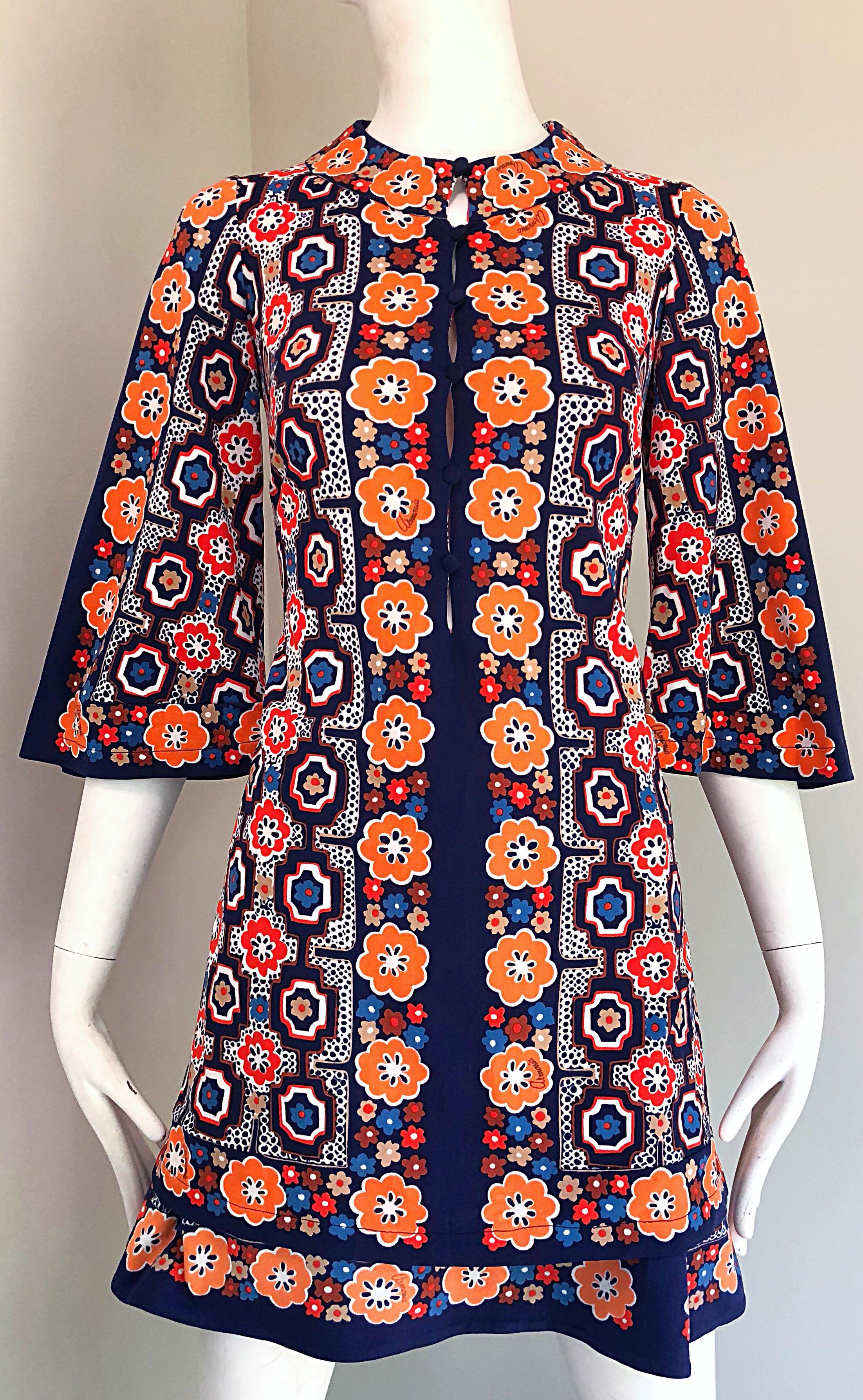 1960s Armonia Italian Jersey Bell Sleeve Vintage 60s Mod Tunic + Mini Skirt 4