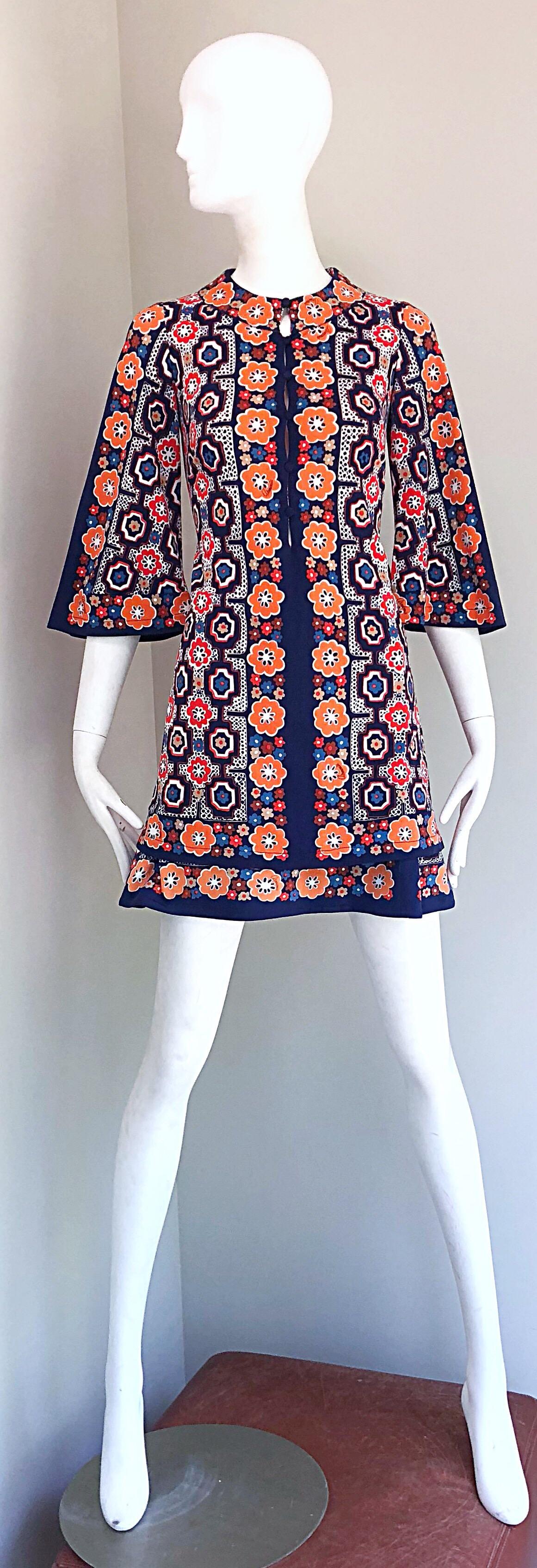 1960s Armonia Italian Jersey Bell Sleeve Vintage 60s Mod Tunic + Mini Skirt 10