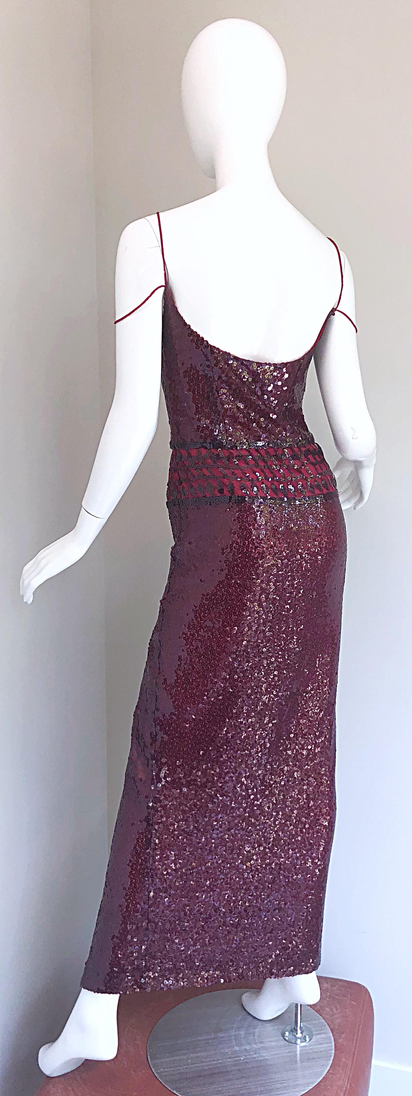 1990s Richard Tyler Couture Size 6 Cranberry Red Burgundy Sequin Vintage Gown  For Sale 6