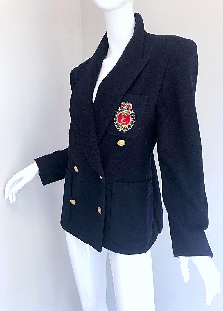 Chic Vintage Escada by Margaretha Ley Navy Blue Double Breasted Blazer