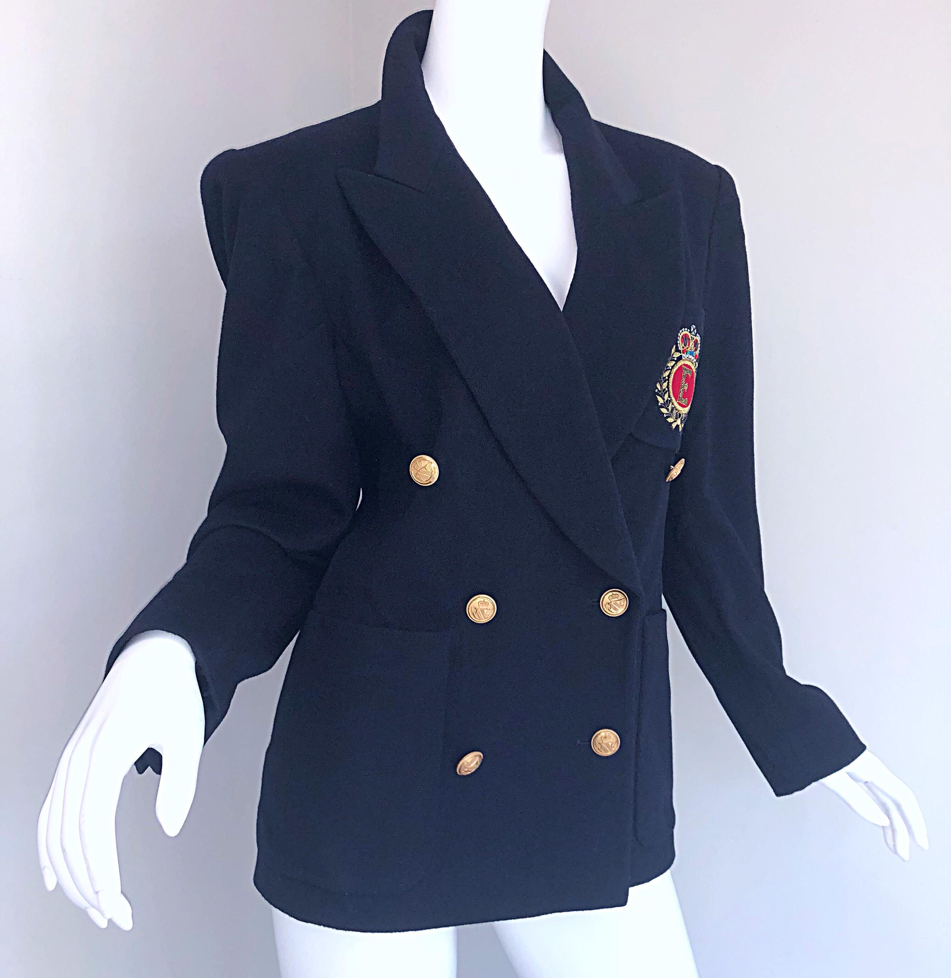 Chic Vintage Escada by Margaretha Ley Navy Blue Double Breasted Blazer Jacket In Excellent Condition In San Diego, CA