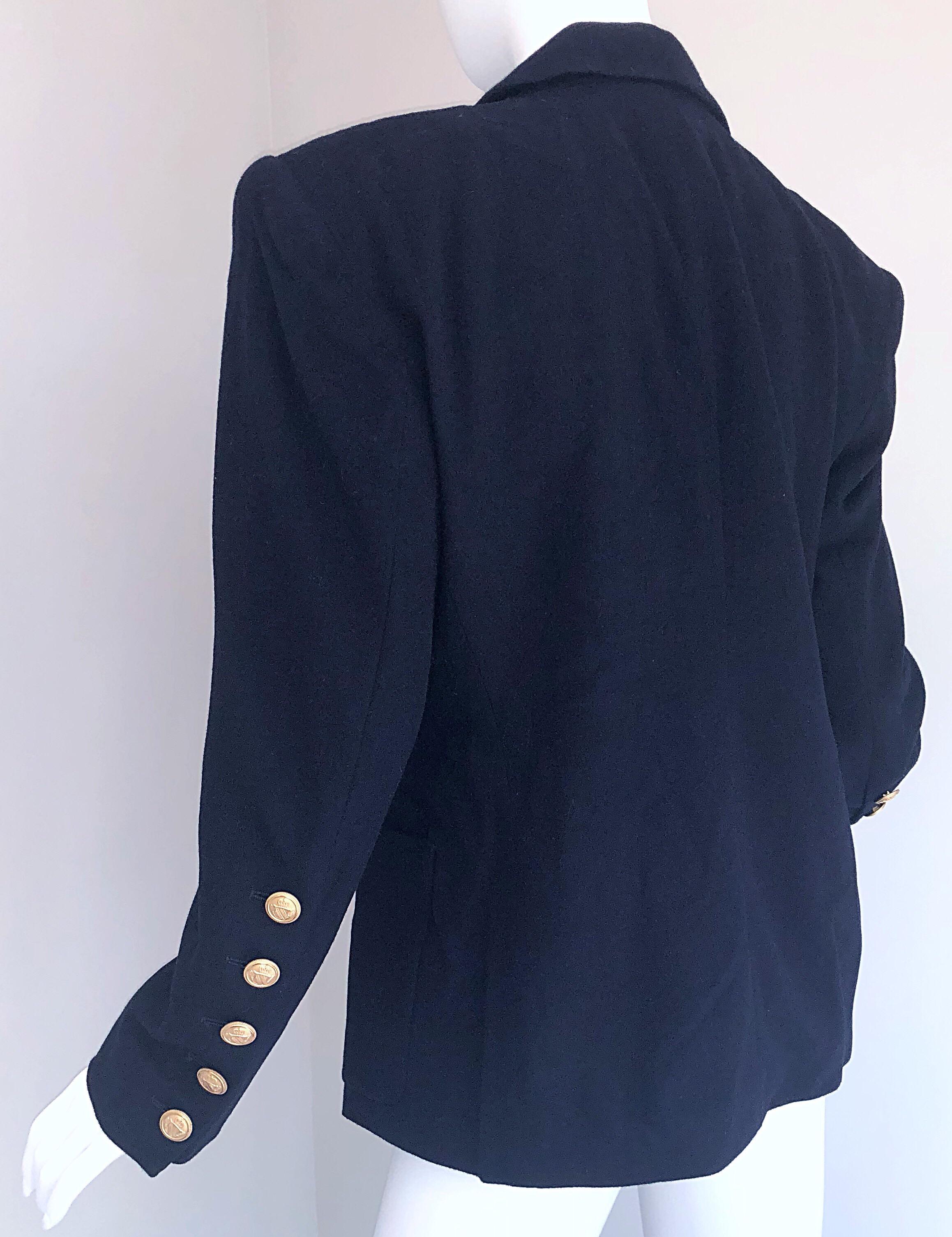 Women's or Men's Chic Vintage Escada by Margaretha Ley Navy Blue Double Breasted Blazer Jacket